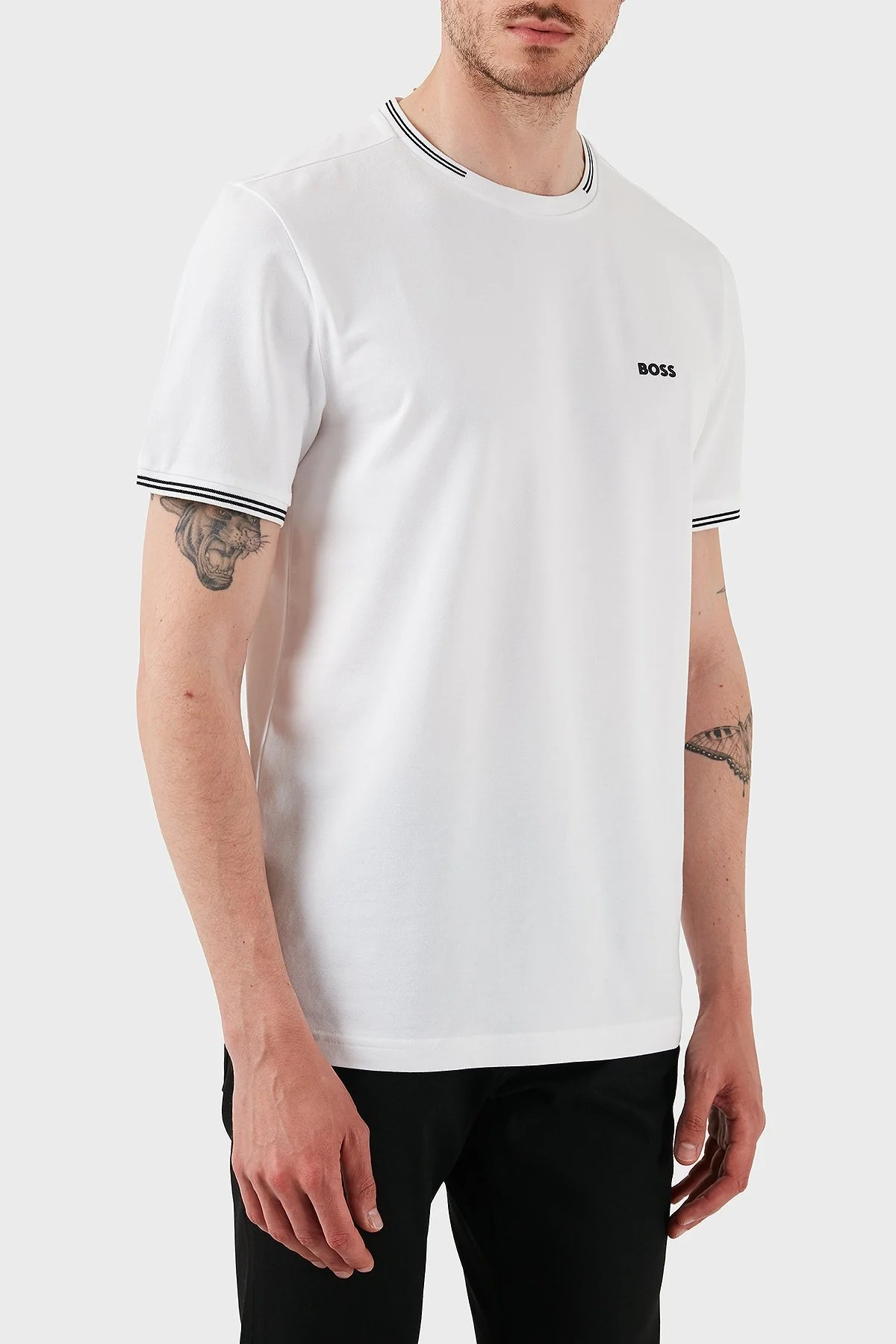 Boss Streç Pamuklu Regular Fit Bisiklet Yaka Erkek T Shirt 50521245 100 BEYAZ - 3