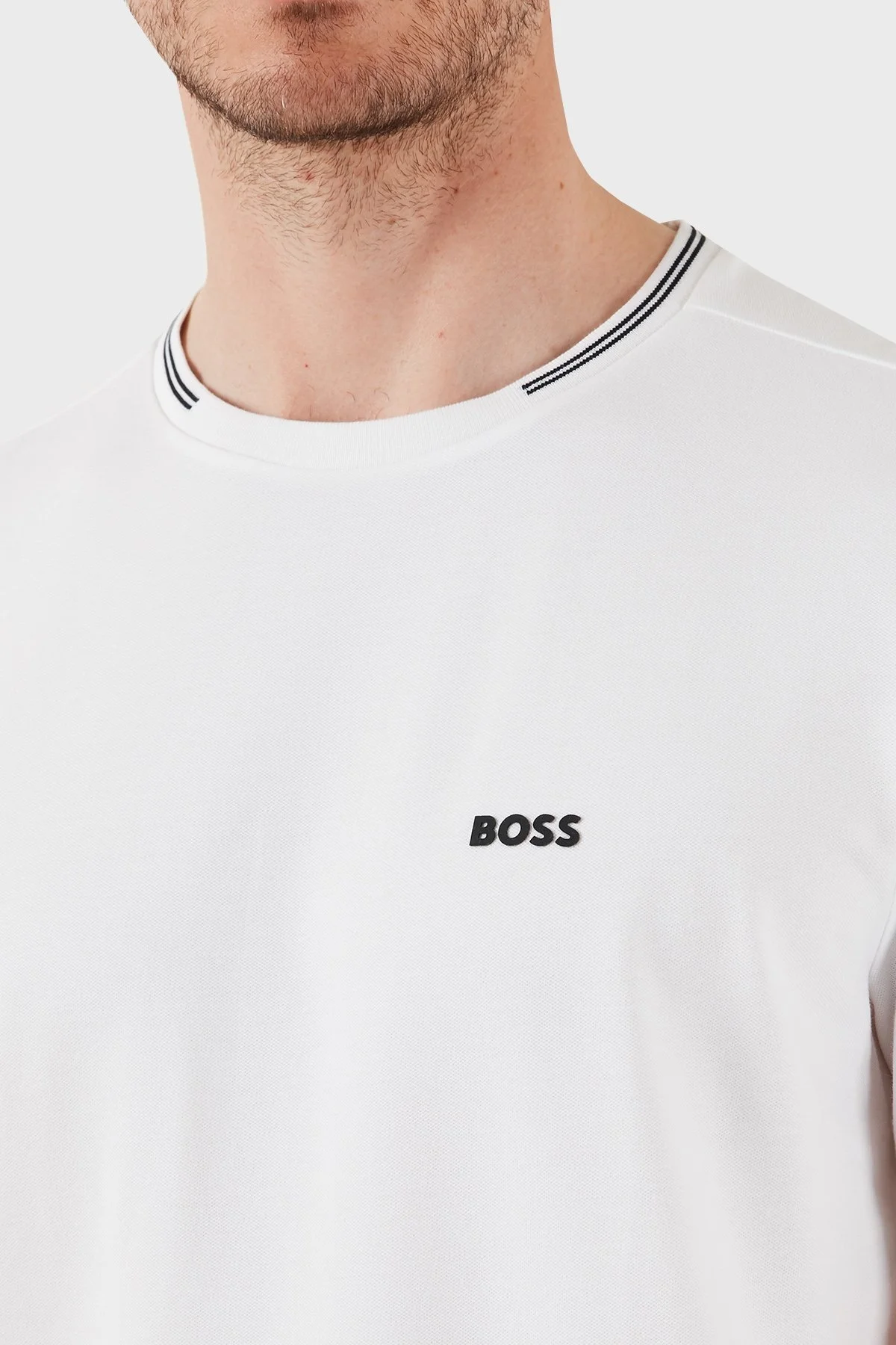 Boss Streç Pamuklu Regular Fit Bisiklet Yaka Erkek T Shirt 50521245 100 BEYAZ - 5