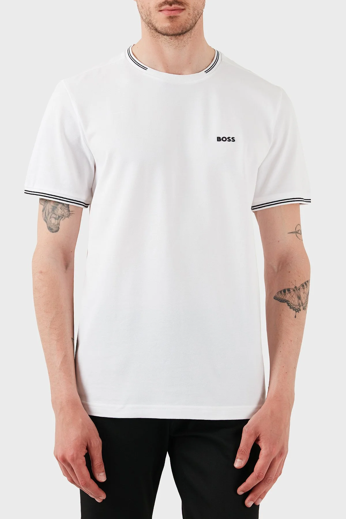 Boss Streç Pamuklu Regular Fit Bisiklet Yaka Erkek T Shirt 50521245 100 BEYAZ - 1