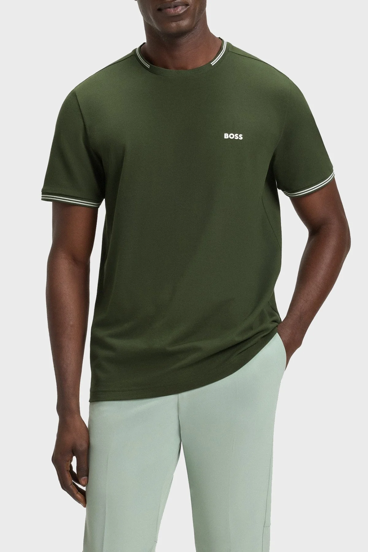 Boss Streç Pamuklu Regular Fit Bisiklet Yaka Erkek T Shirt 50521245 355 YEŞİL - 1