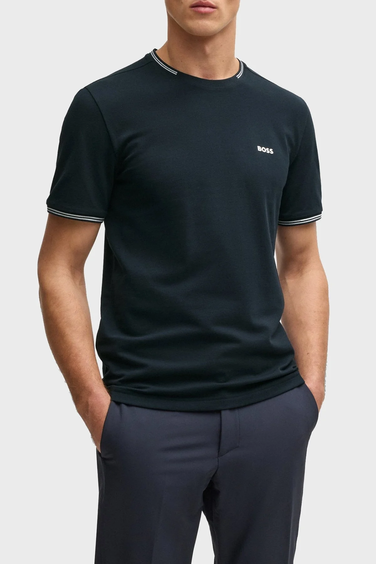 Boss Streç Pamuklu Regular Fit Bisiklet Yaka Erkek T Shirt 50521245 408 LACİVERT - 1