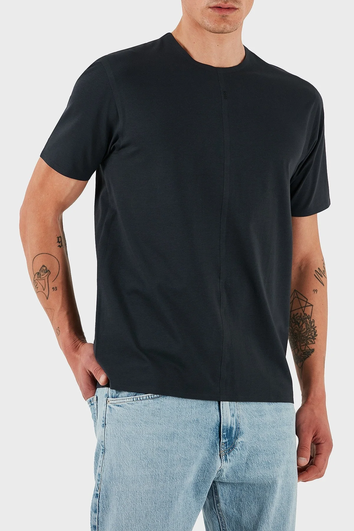 Boss Streç Pamuklu Regular Fit Bisiklet Yaka Erkek T Shirt 50533301 402 LACİVERT - 5