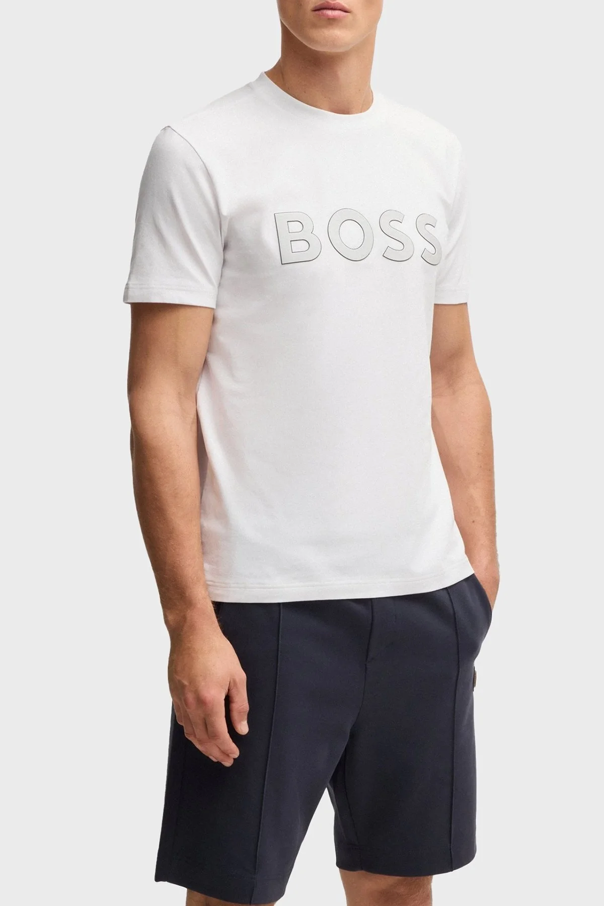 Boss Streç Pamuklu Regular Fit Büyük Logolu Erkek T Shirt 50535170 100 BEYAZ - 1