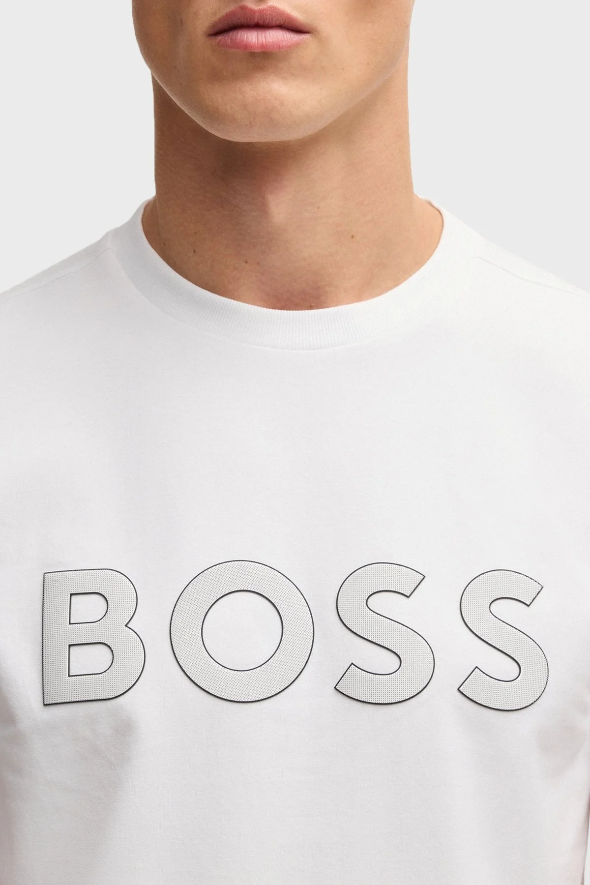 Boss Streç Pamuklu Regular Fit Büyük Logolu Erkek T Shirt 50535170 100 BEYAZ - 4