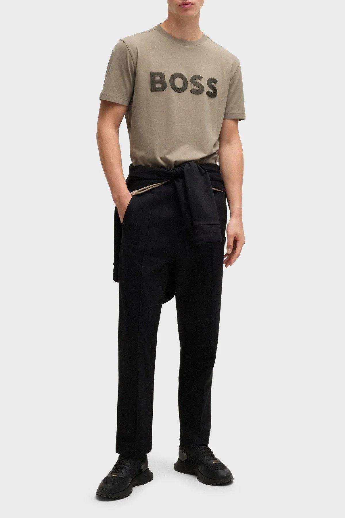 Boss Streç Pamuklu Regular Fit Büyük Logolu Erkek T Shirt 50535170 334 HAKİ - 2