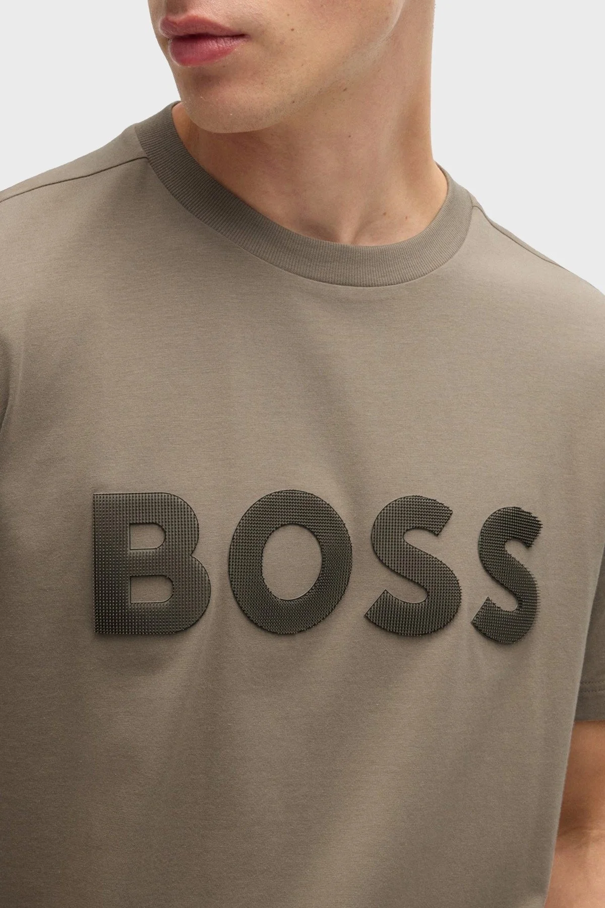 Boss Streç Pamuklu Regular Fit Büyük Logolu Erkek T Shirt 50535170 334 HAKİ - 4