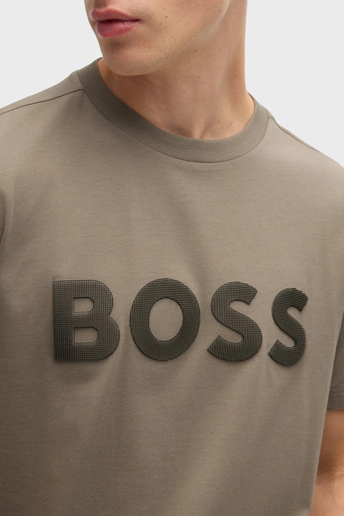 Boss Streç Pamuklu Regular Fit Büyük Logolu Erkek T Shirt 50535170 334 HAKİ - 4