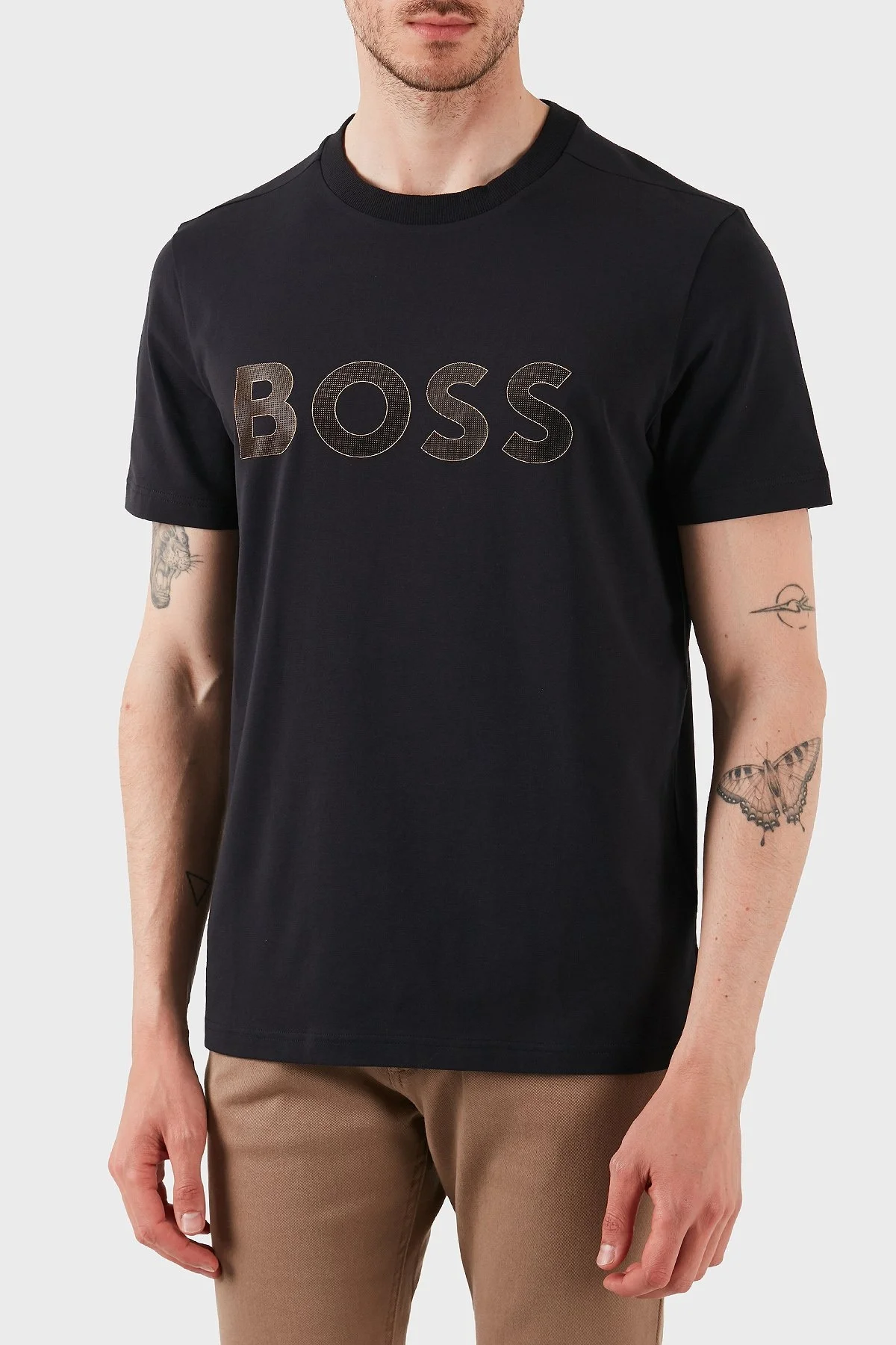 Boss Streç Pamuklu Regular Fit Büyük Logolu Erkek T Shirt 50535170 402 LACİVERT - 1