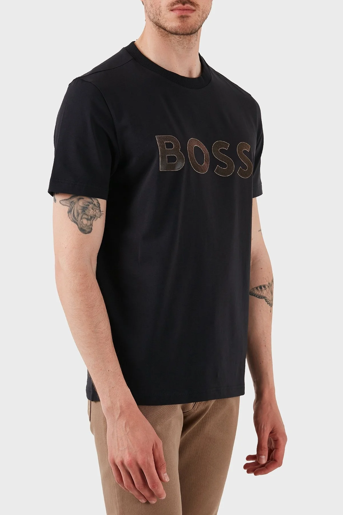 Boss Streç Pamuklu Regular Fit Büyük Logolu Erkek T Shirt 50535170 402 LACİVERT - 4