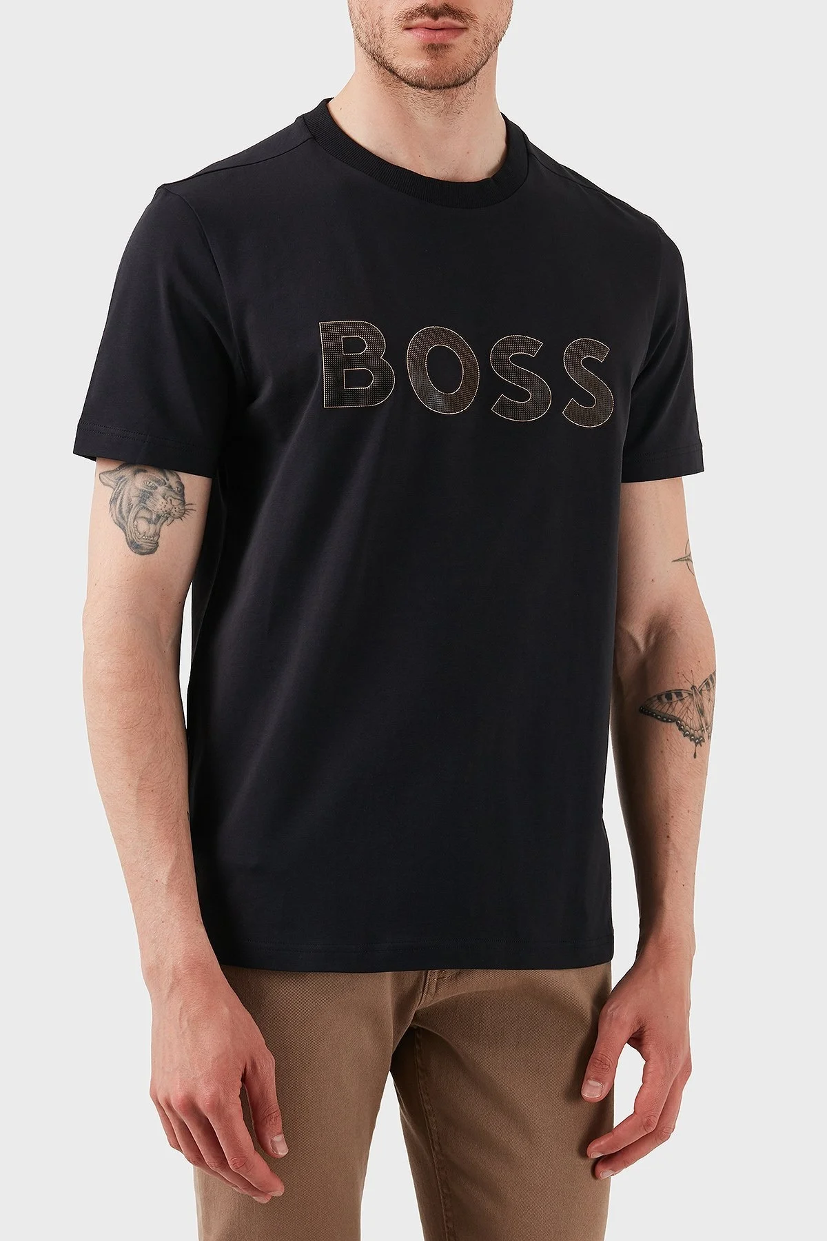 Boss Streç Pamuklu Regular Fit Büyük Logolu Erkek T Shirt 50535170 402 LACİVERT - 6