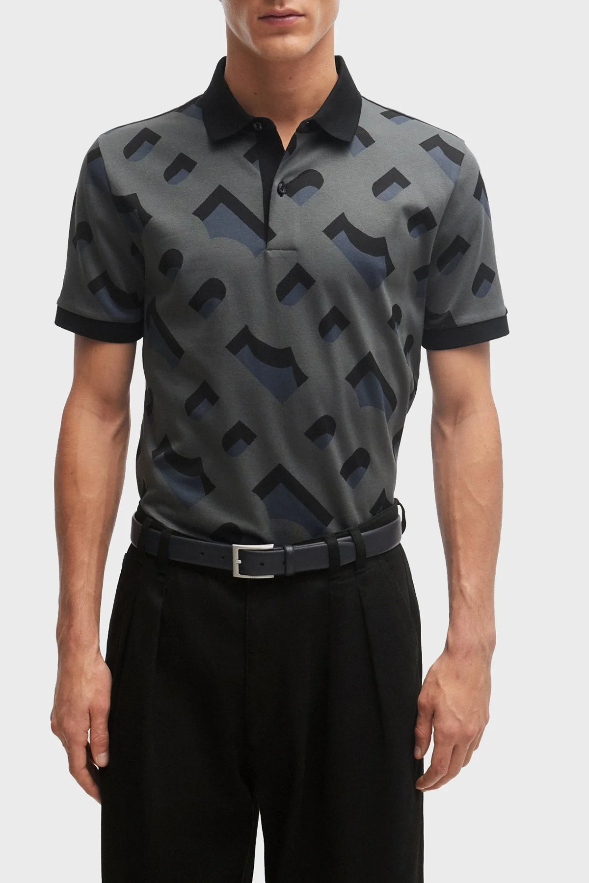 Boss Streç Pamuklu Regular Fit Erkek Polo Yaka T Shirt 50504131 001 GRİ-SİYAH - 1