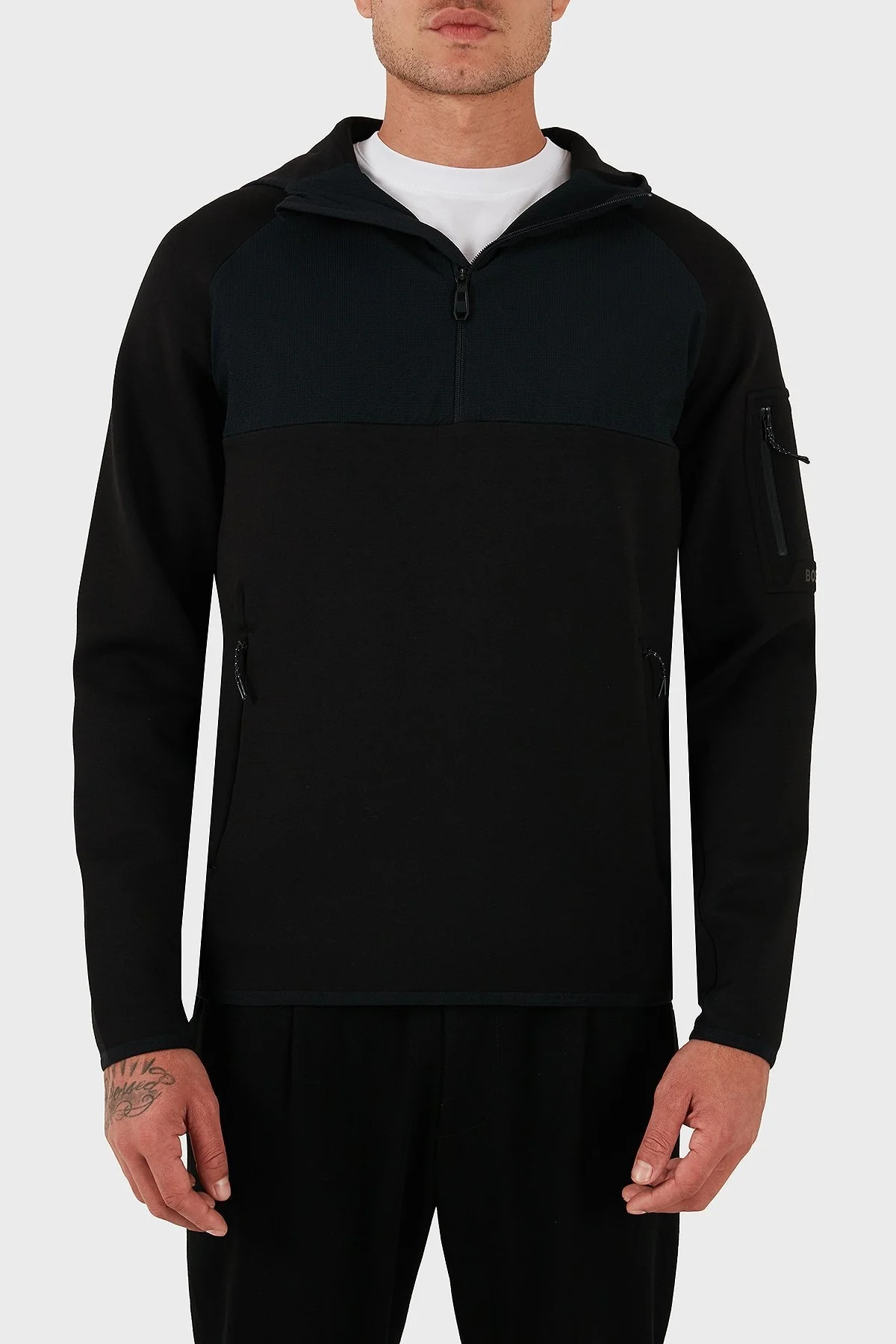 Boss Streç Pamuklu Regular Fit Kapüşonlu Erkek Sweat 50543921 001 SİYAH - 1