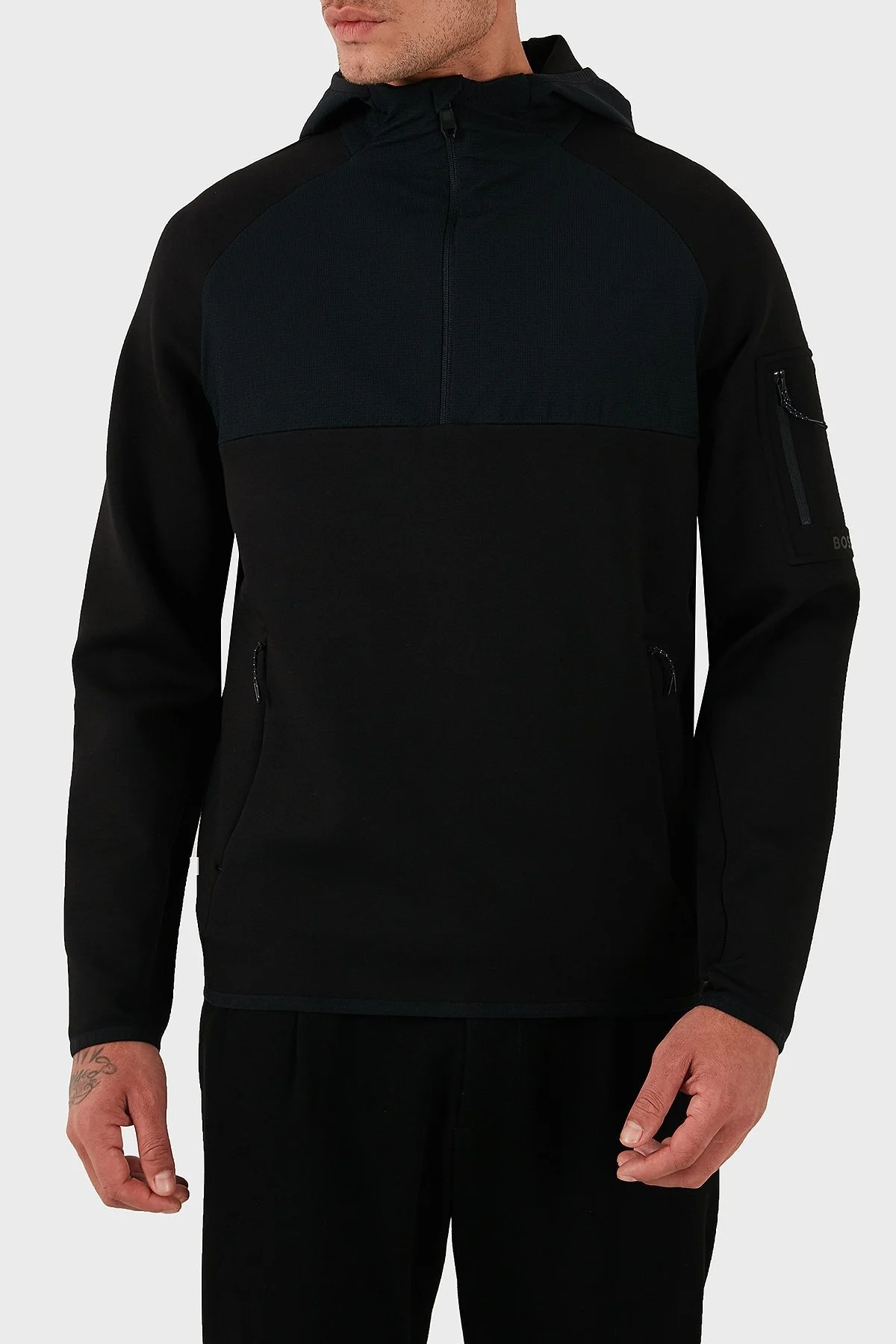 Boss Streç Pamuklu Regular Fit Kapüşonlu Erkek Sweat 50543921 001 SİYAH - 4