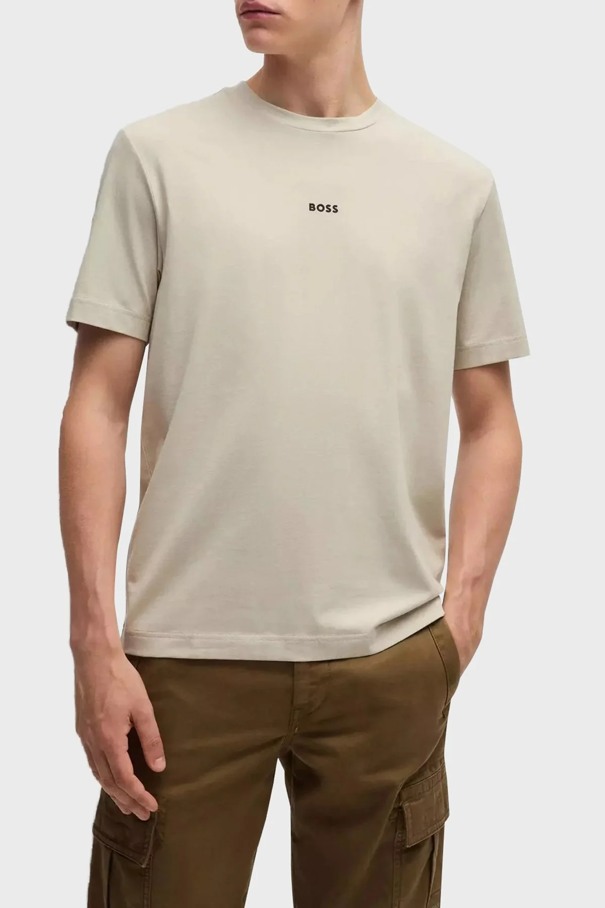 Boss Streç Pamuklu Relaxed Fit Bisiklet Yaka Erkek T Shirt 50473278 271 BEJ - 1