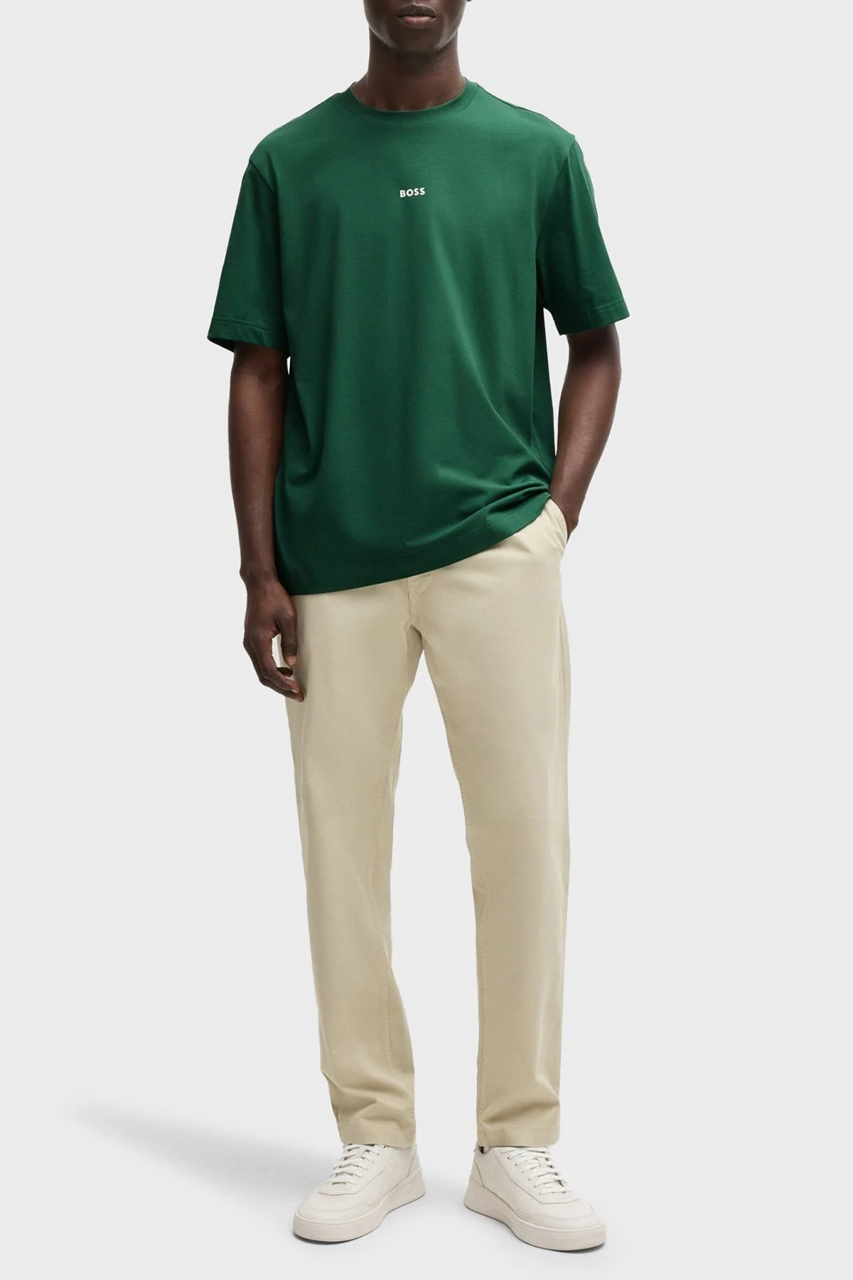 Boss Streç Pamuklu Relaxed Fit Bisiklet Yaka Erkek T Shirt 50473278 343 YEŞİL - 2