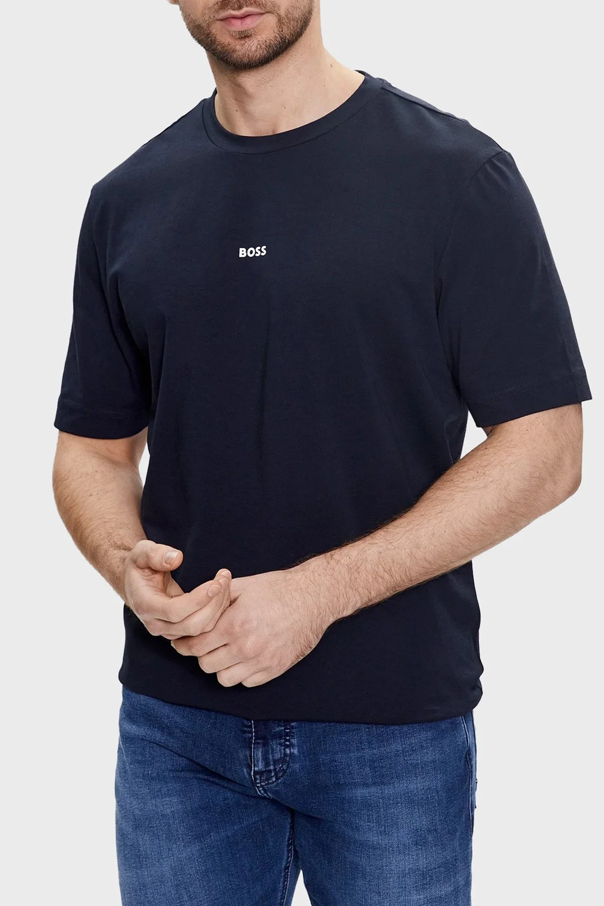 Boss Streç Pamuklu Relaxed Fit Bisiklet Yaka Erkek T Shirt 50473278 404 LACİVERT - 1