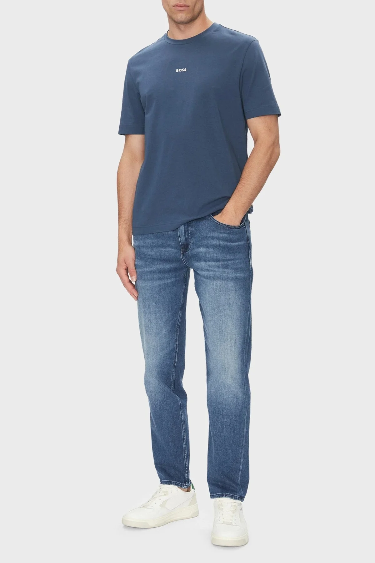 Boss Streç Pamuklu Relaxed Fit Bisiklet Yaka Erkek T Shirt 50473278 466 LACİVERT - 7