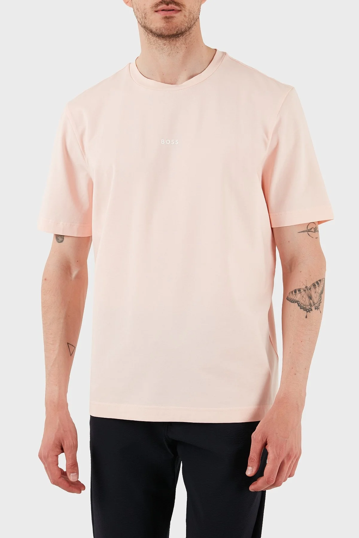 Boss Streç Pamuklu Relaxed Fit Bisiklet Yaka Erkek T Shirt 50473278 694 AÇIK PEMBE - 5