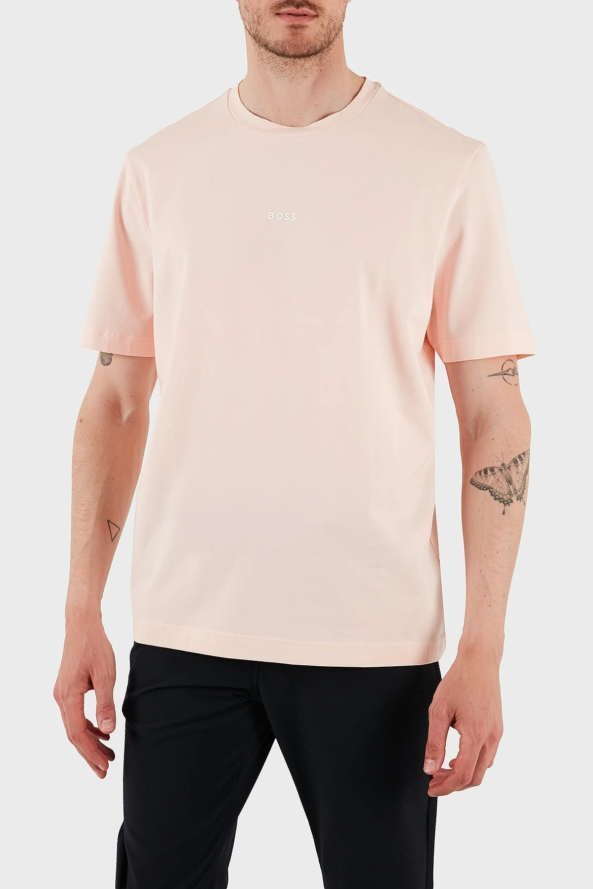 Boss Streç Pamuklu Relaxed Fit Bisiklet Yaka Erkek T Shirt 50473278 694 AÇIK PEMBE - 7