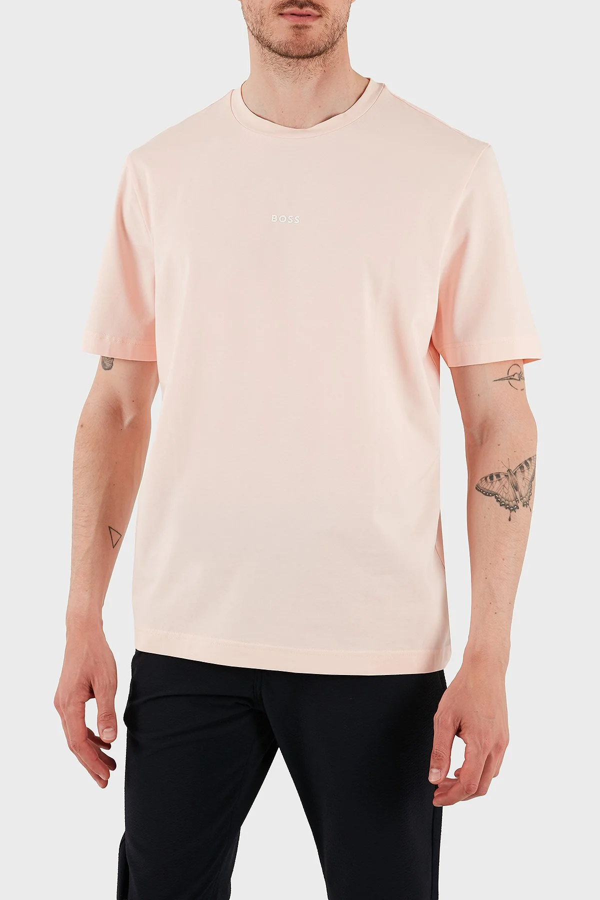 Boss Streç Pamuklu Relaxed Fit Bisiklet Yaka Erkek T Shirt 50473278 694 AÇIK PEMBE - 3