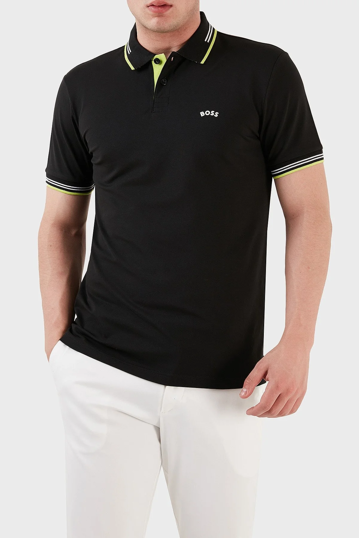 Boss Streç Pamuklu Slim Fit Düğmeli Erkek Polo T Shirt 50469245 006 SİYAH - 1
