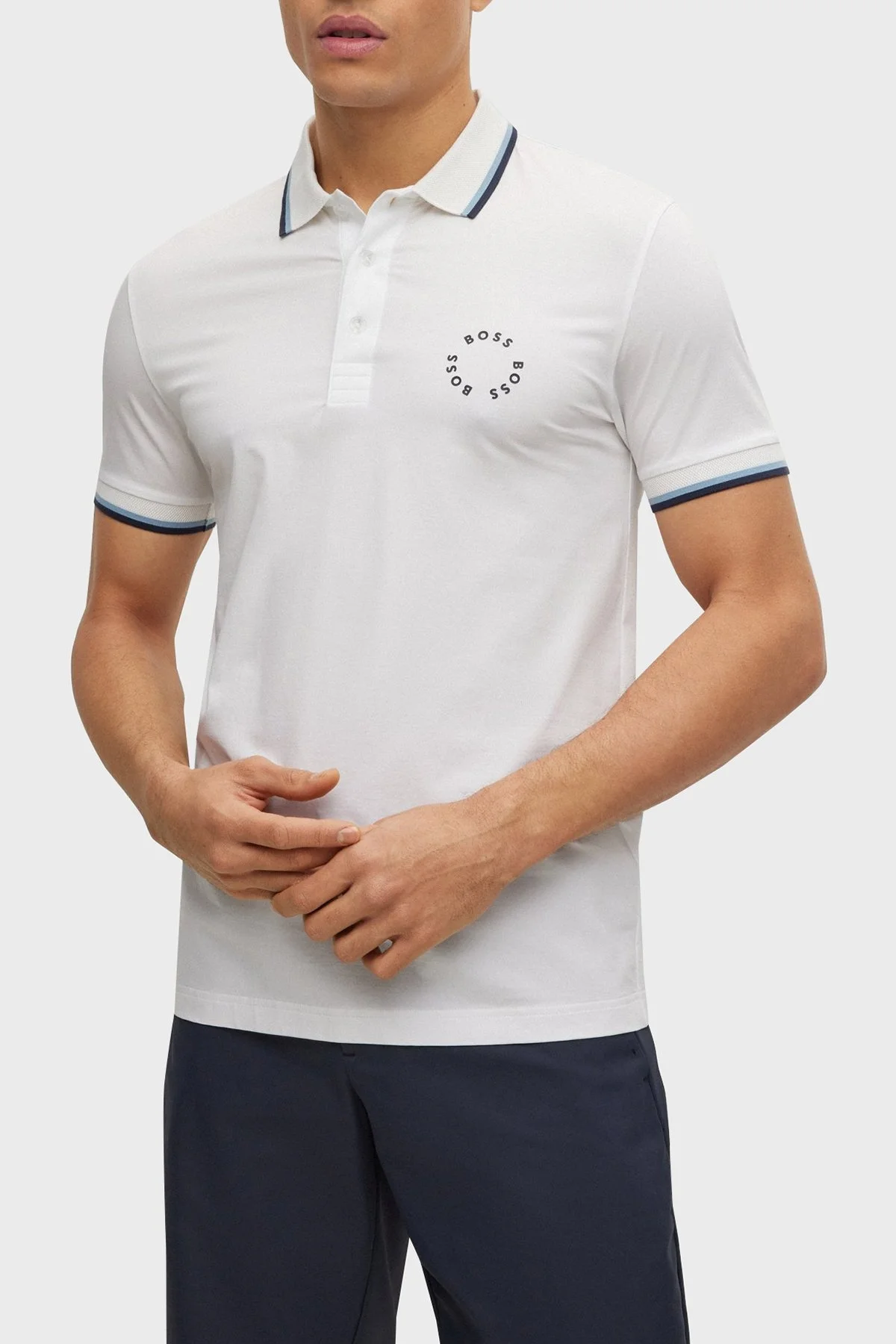 Boss Streç Pamuklu Slim Fit Düğmeli Erkek Polo T Shirt 50488777 100 BEYAZ - 1