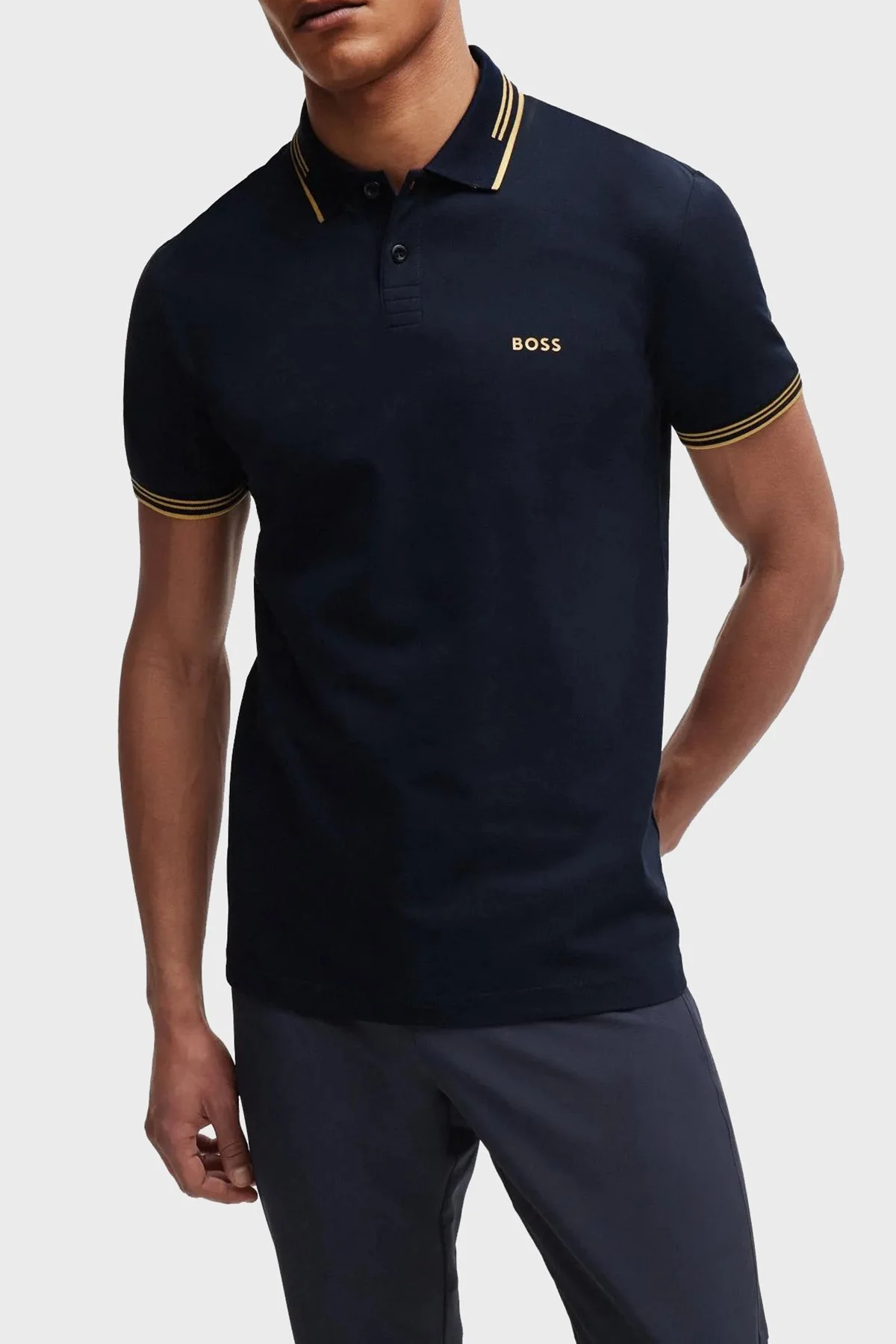 Boss Streç Pamuklu Slim Fit Düğmeli Erkek Polo Yaka T Shirt 50506193 401 LACİVERT - 1