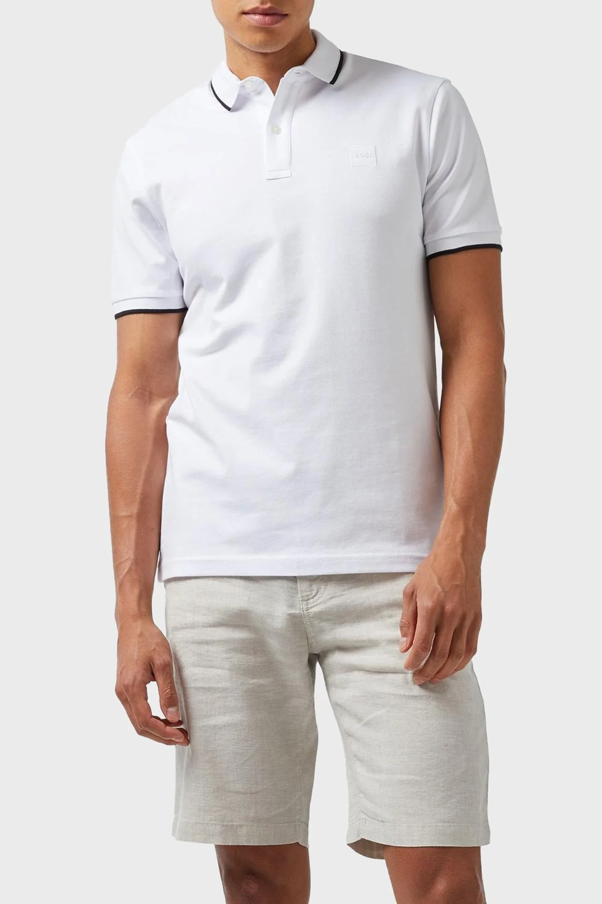 Boss Streç Pamuklu Slim Fit Düğmeli Erkek Polo Yaka T Shirt 50507699 100 BEYAZ - 1