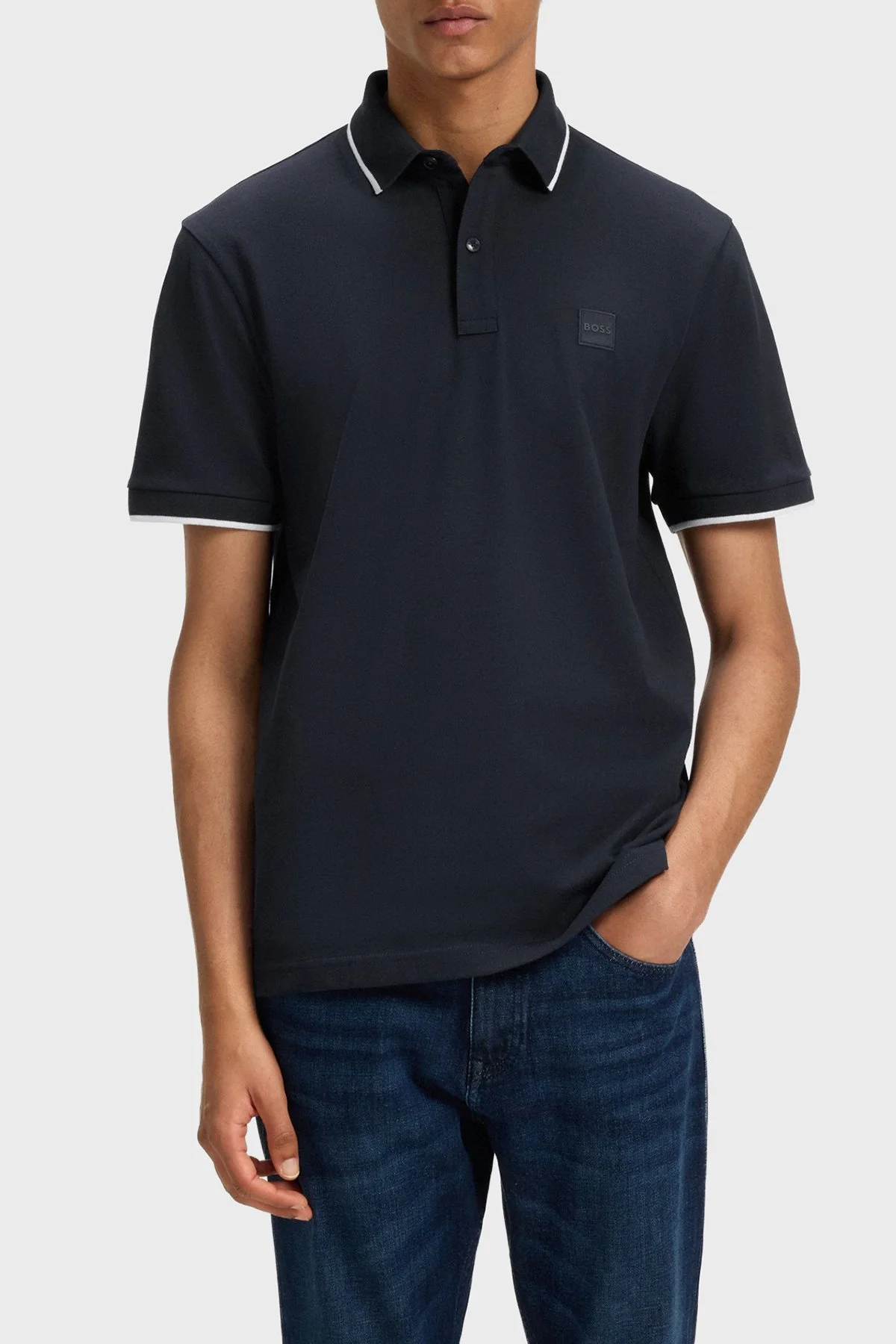 Boss Streç Pamuklu Slim Fit Düğmeli Erkek Polo Yaka T Shirt 50507699 404 LACİVERT - 1