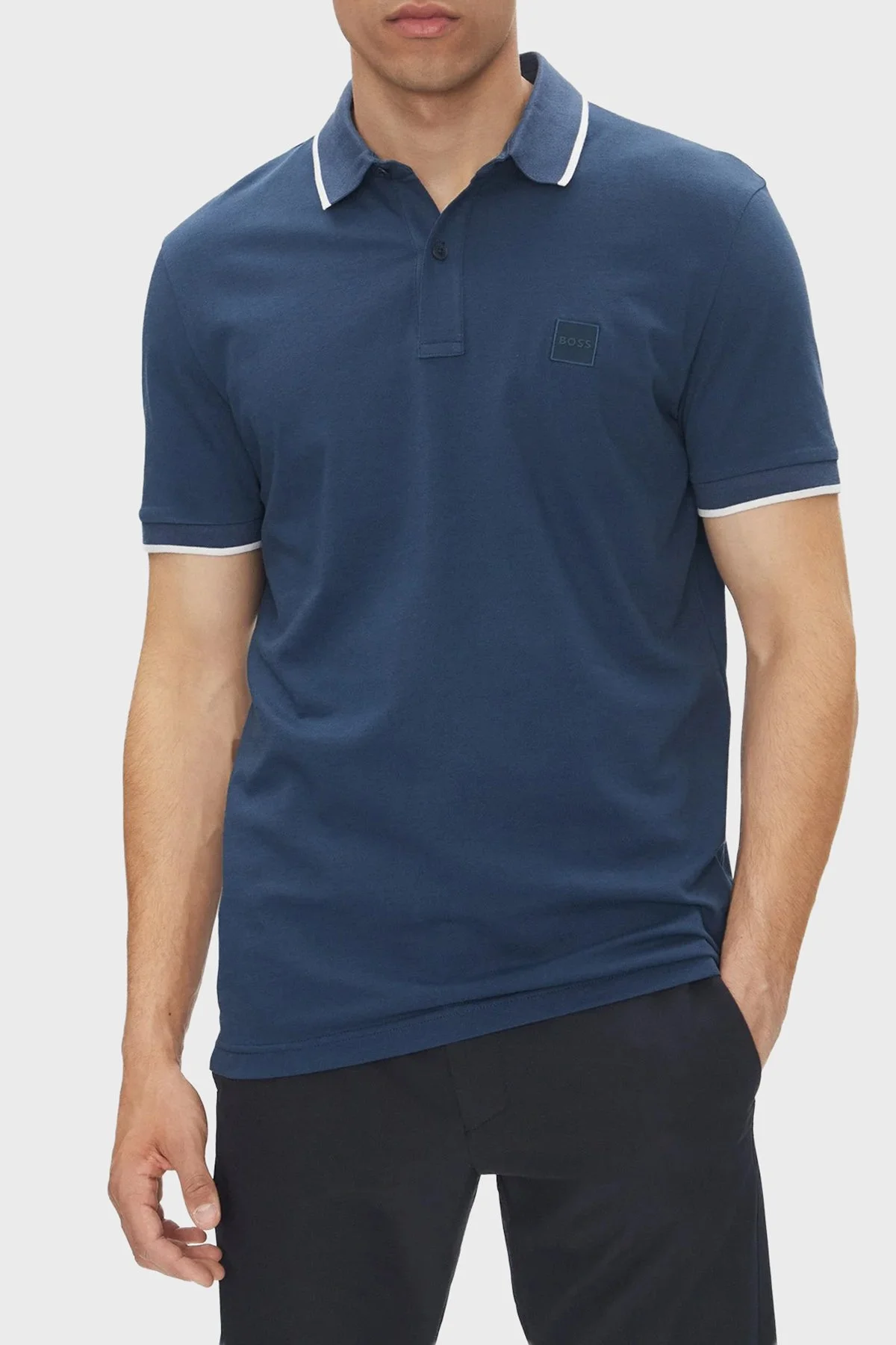 Boss Streç Pamuklu Slim Fit Düğmeli Erkek Polo Yaka T Shirt 50507699 466 LACİVERT - 1