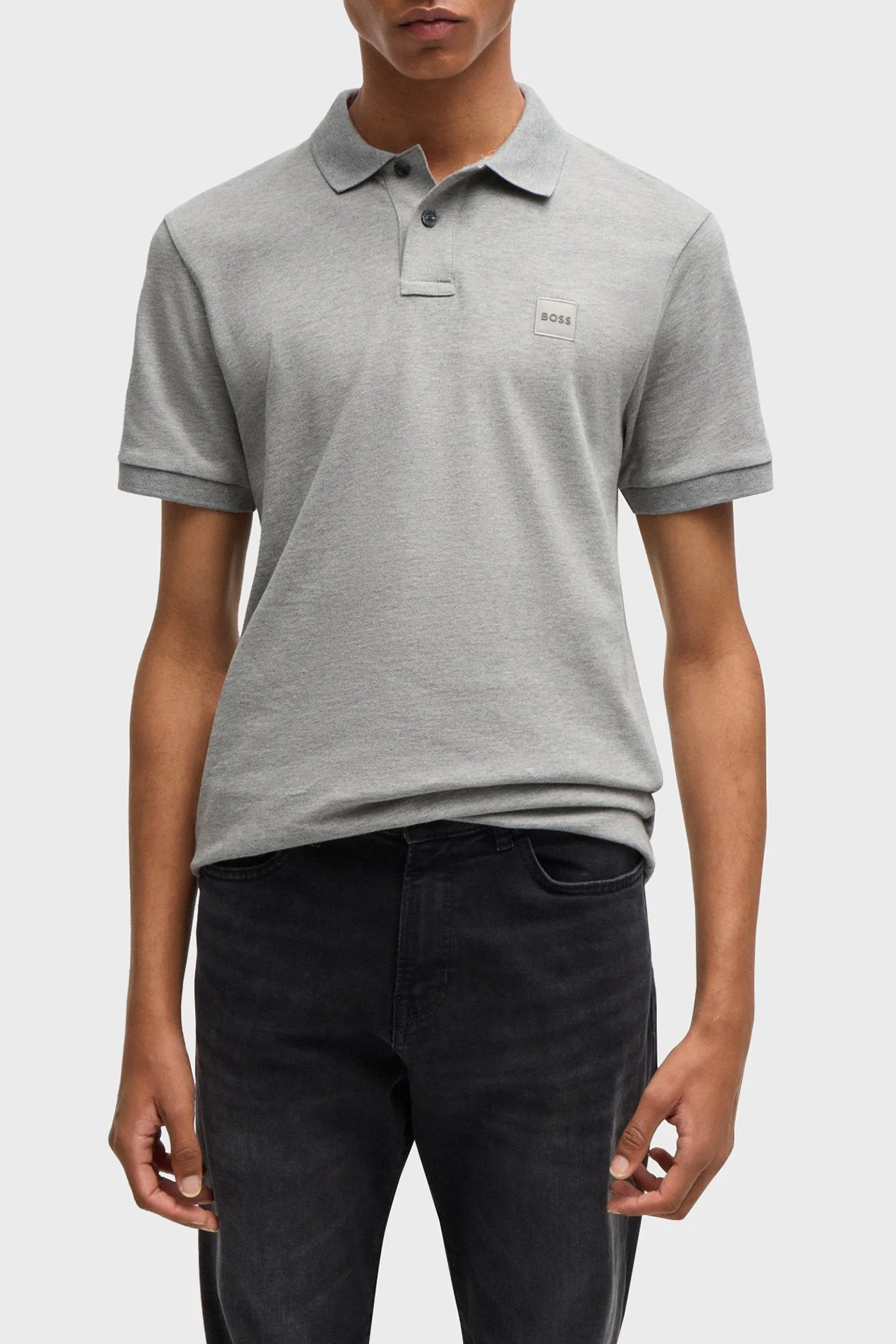 Boss Streç Pamuklu Slim Fit Düğmeli Erkek Polo Yaka T Shirt 50507803 051 GRİ - 1