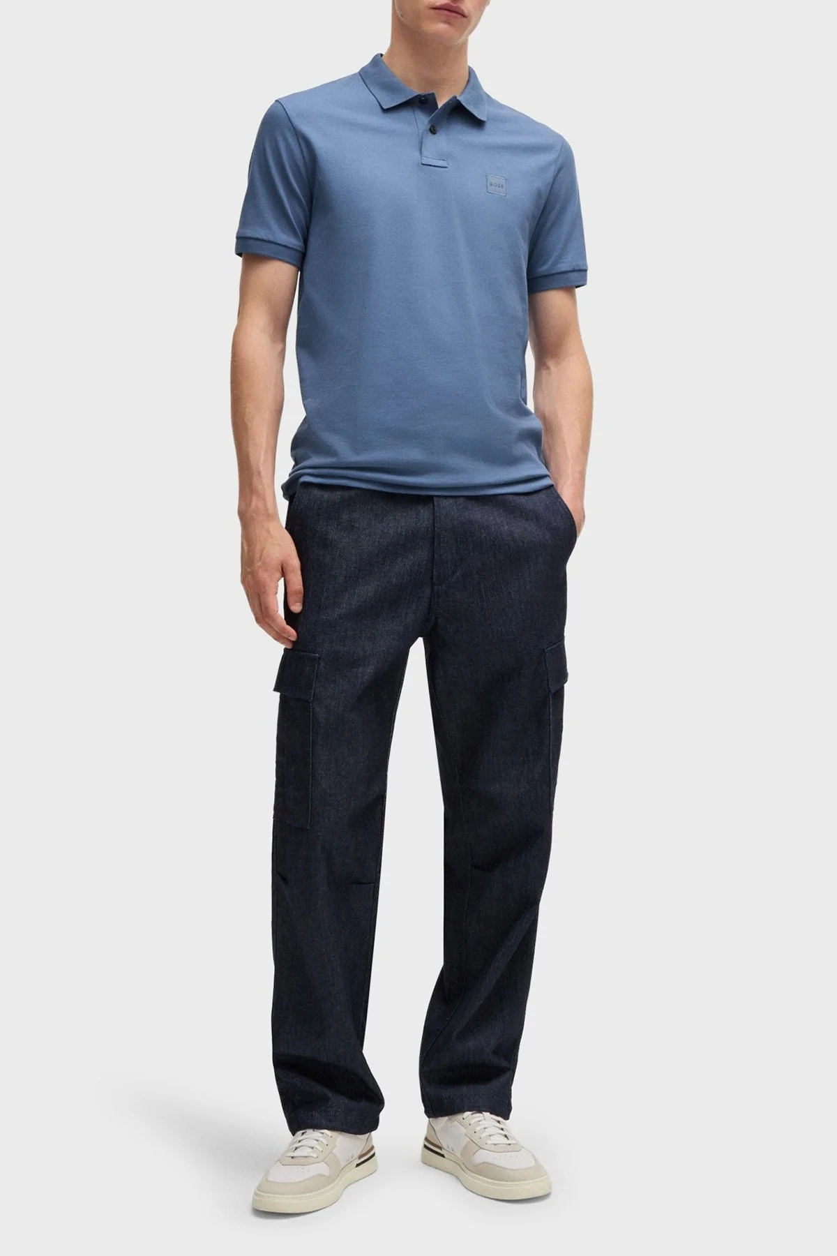 Boss Streç Pamuklu Slim Fit Düğmeli Polo Yaka Erkek T Shirt 50507803 466 LACİVERT - 7