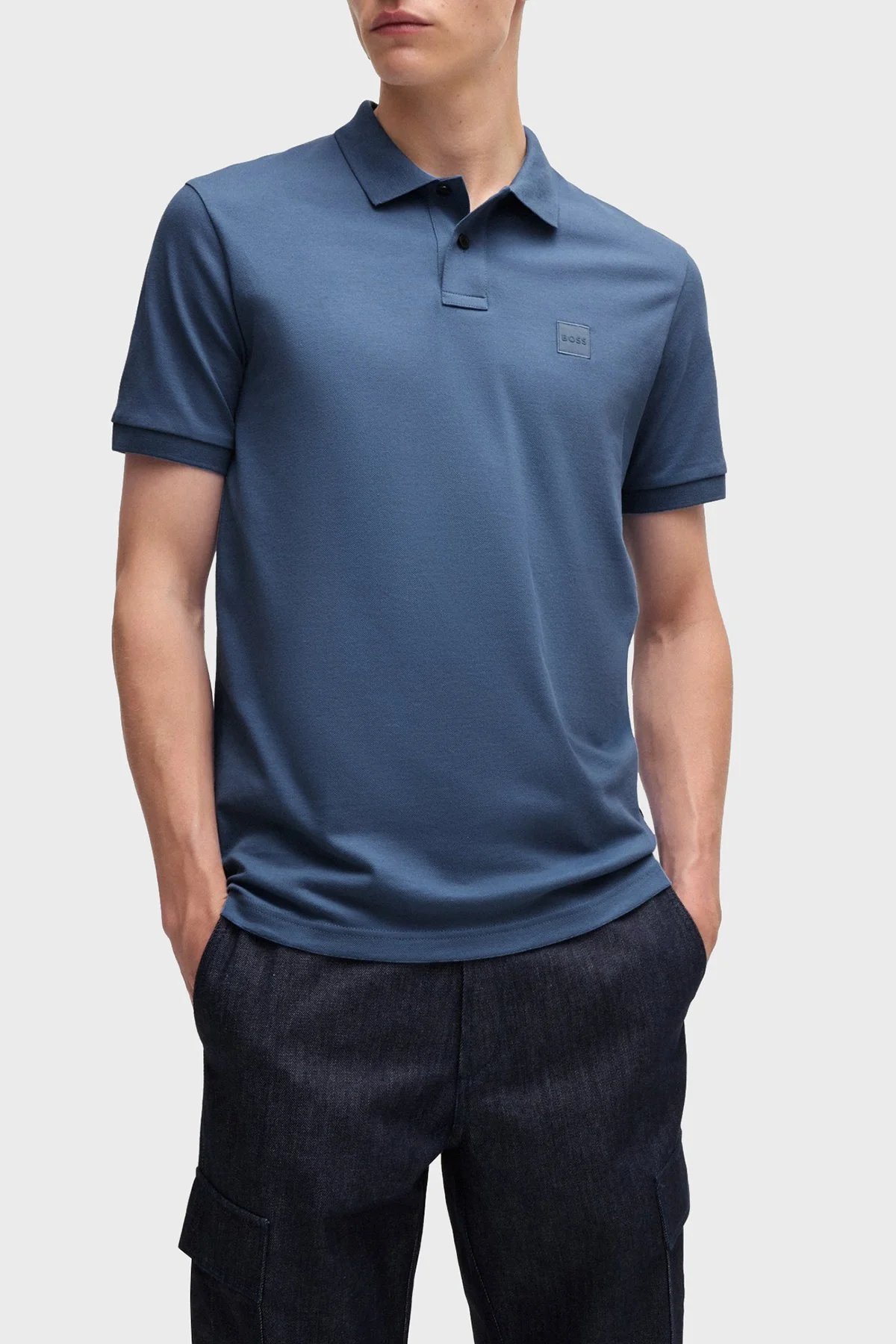 Boss Streç Pamuklu Slim Fit Düğmeli Polo Yaka Erkek T Shirt 50507803 466 LACİVERT - 1