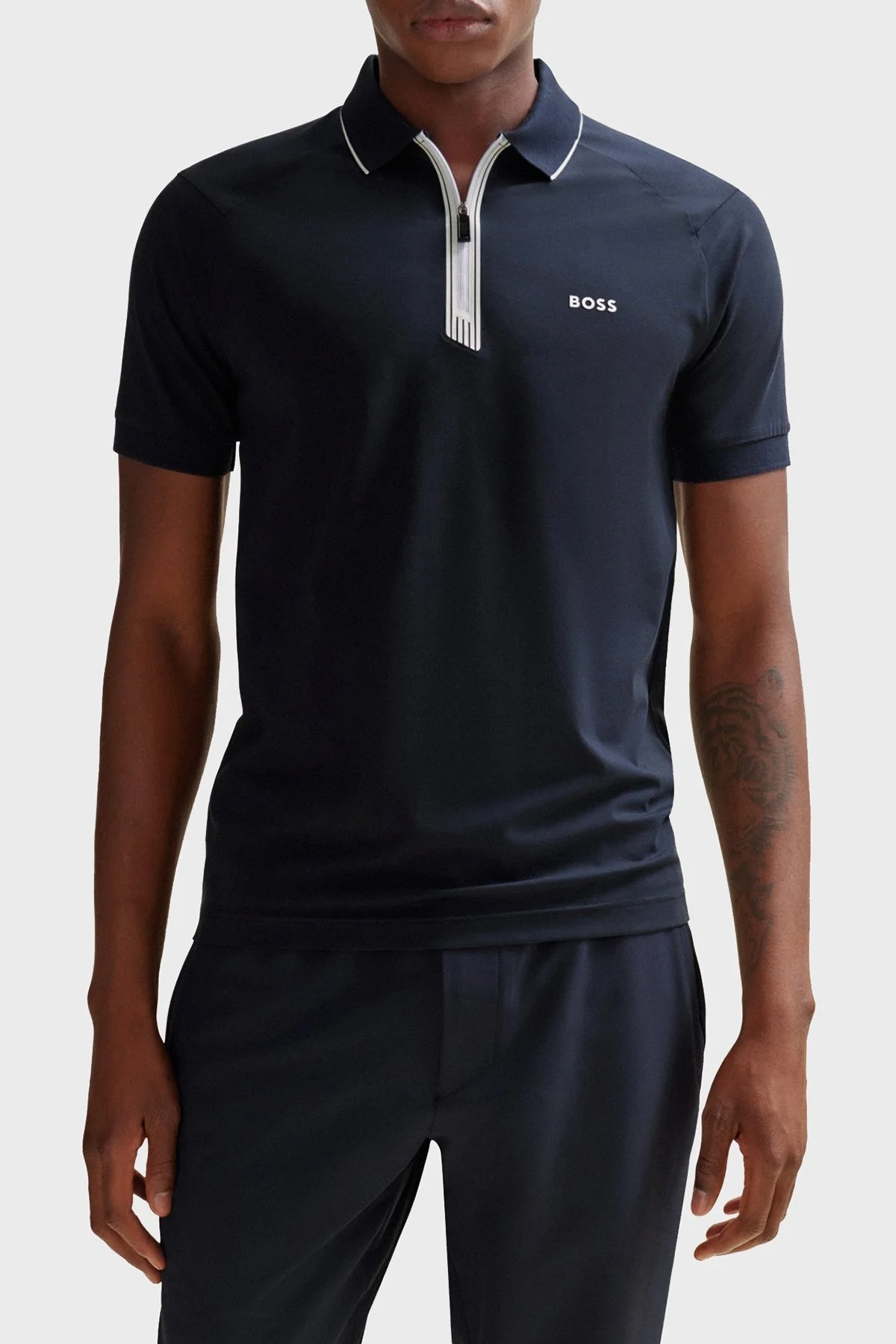 Boss Streç Pamuklu Slim Fit Yarım Fermuarlı Erkek Polo Yaka T Shirt 50505800 402 LACİVERT - 1