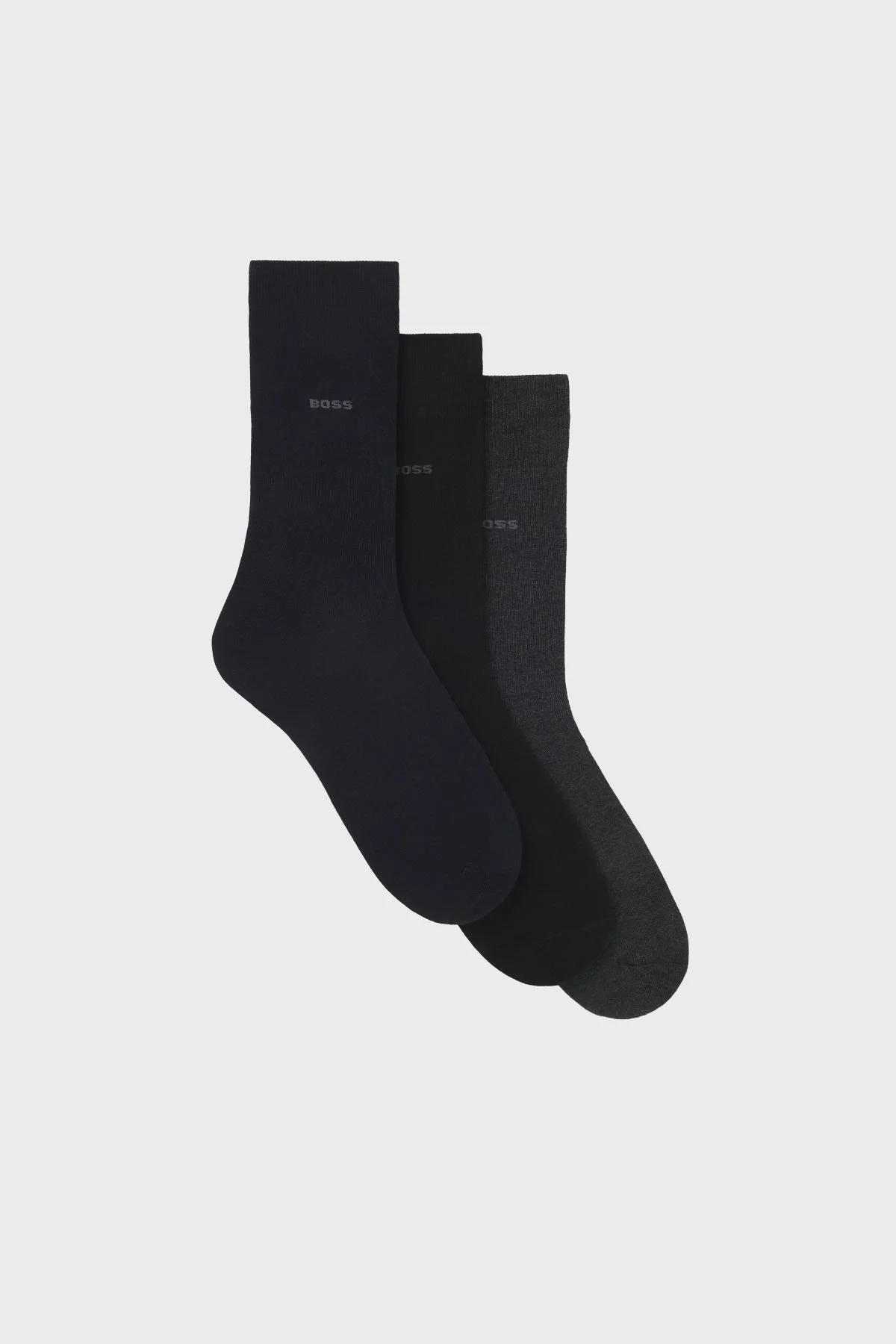 Boss Streç Pamuku Logolu Uzun 3 Pack Erkek Çorap 50469839 961 Siyah-Yeşil-Antrasit - 1