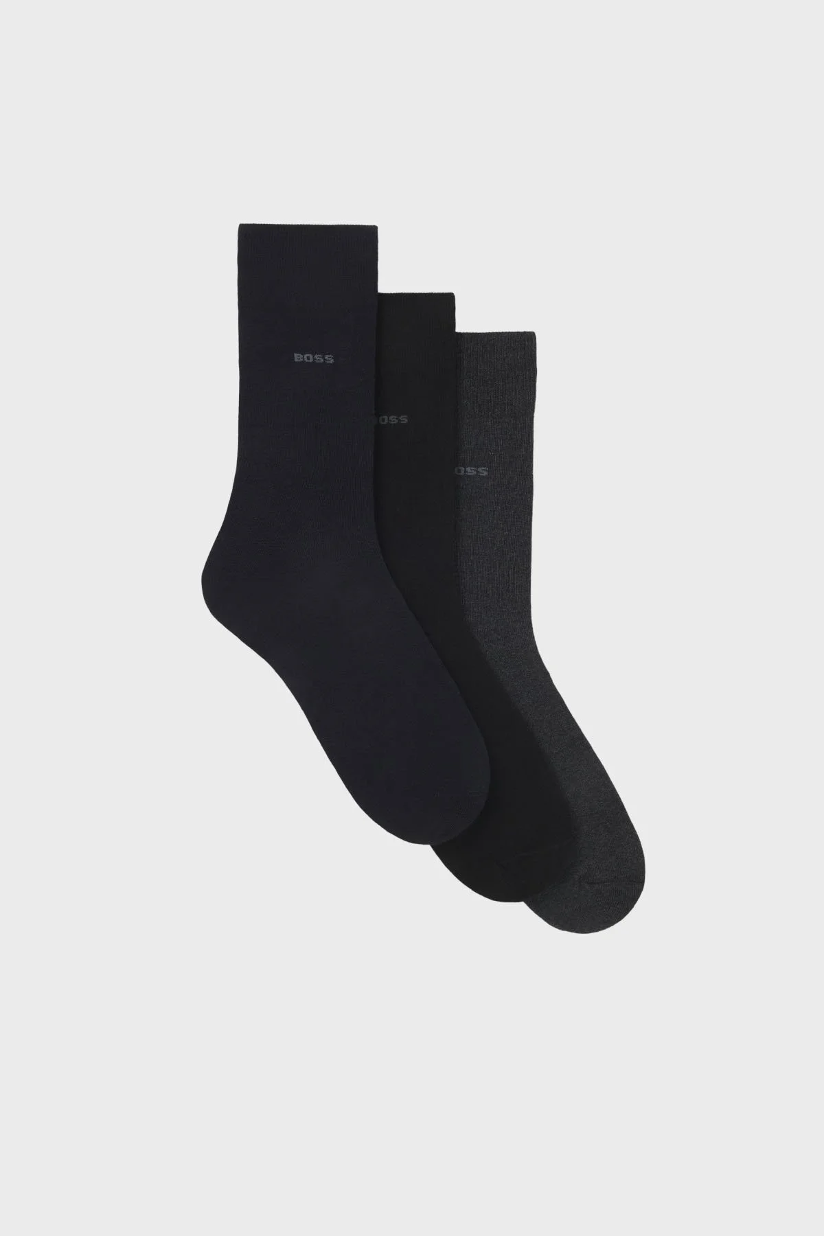 Boss Streç Pamuku Logolu Uzun 3 Pack Erkek Çorap 50469839 968 Siyah-Gri-Antrasit - 1