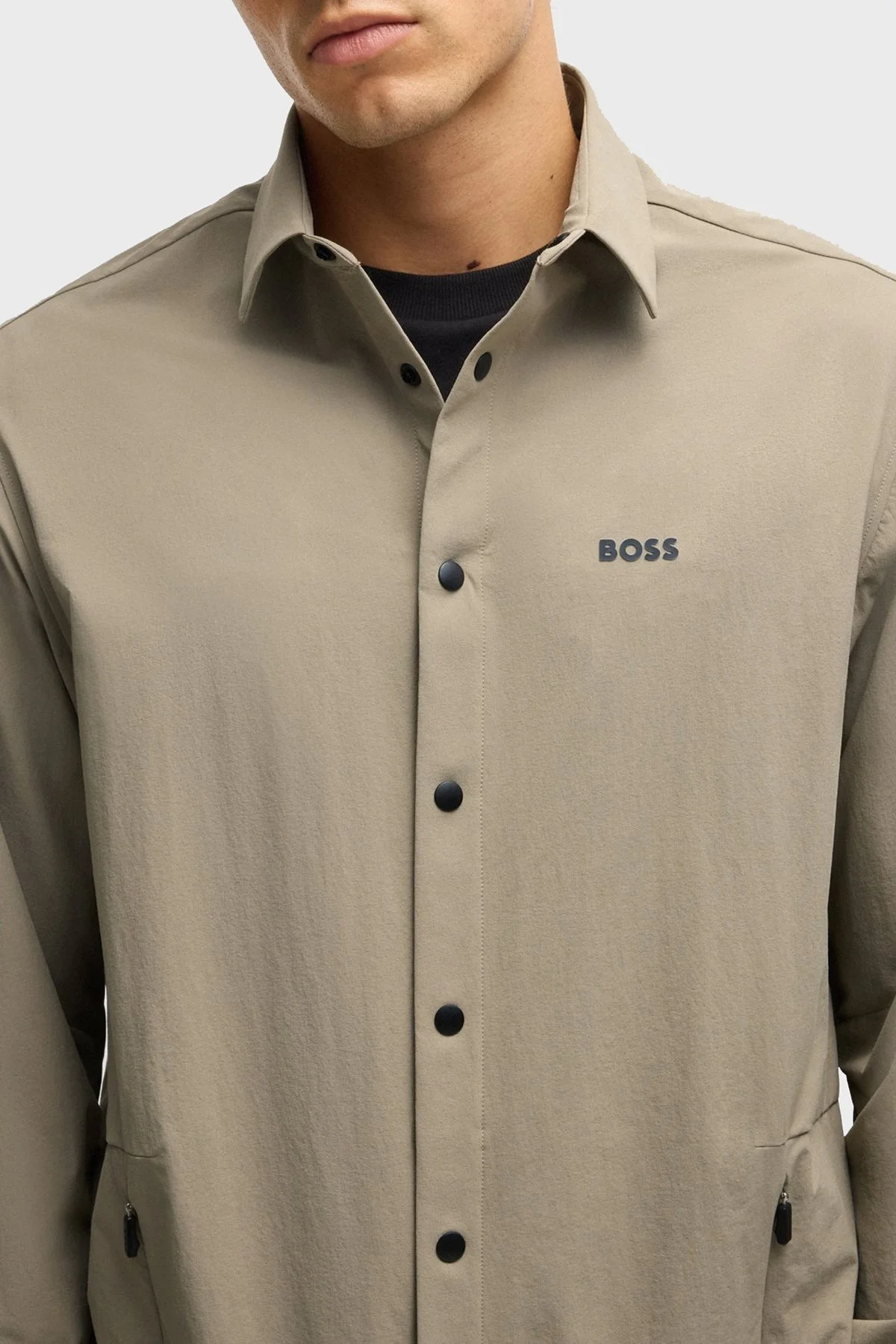 Boss Streç Su İtici Logolu Relaxed Fit Kent Yaka Erkek Gömlek 50533265 334 HAKİ - 4