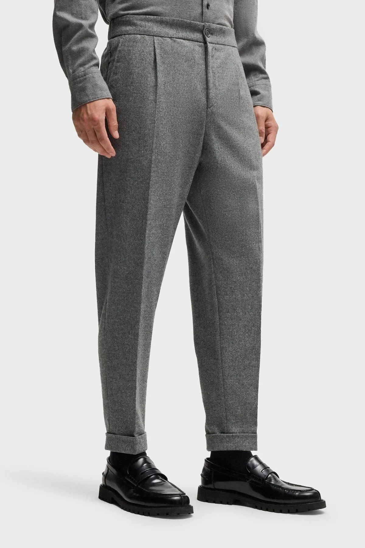 Boss Streç Yün Karışımlı Slim Fit Daralan Paça Kumaş Erkek Pantolon 50527924 042 GRİ - 1