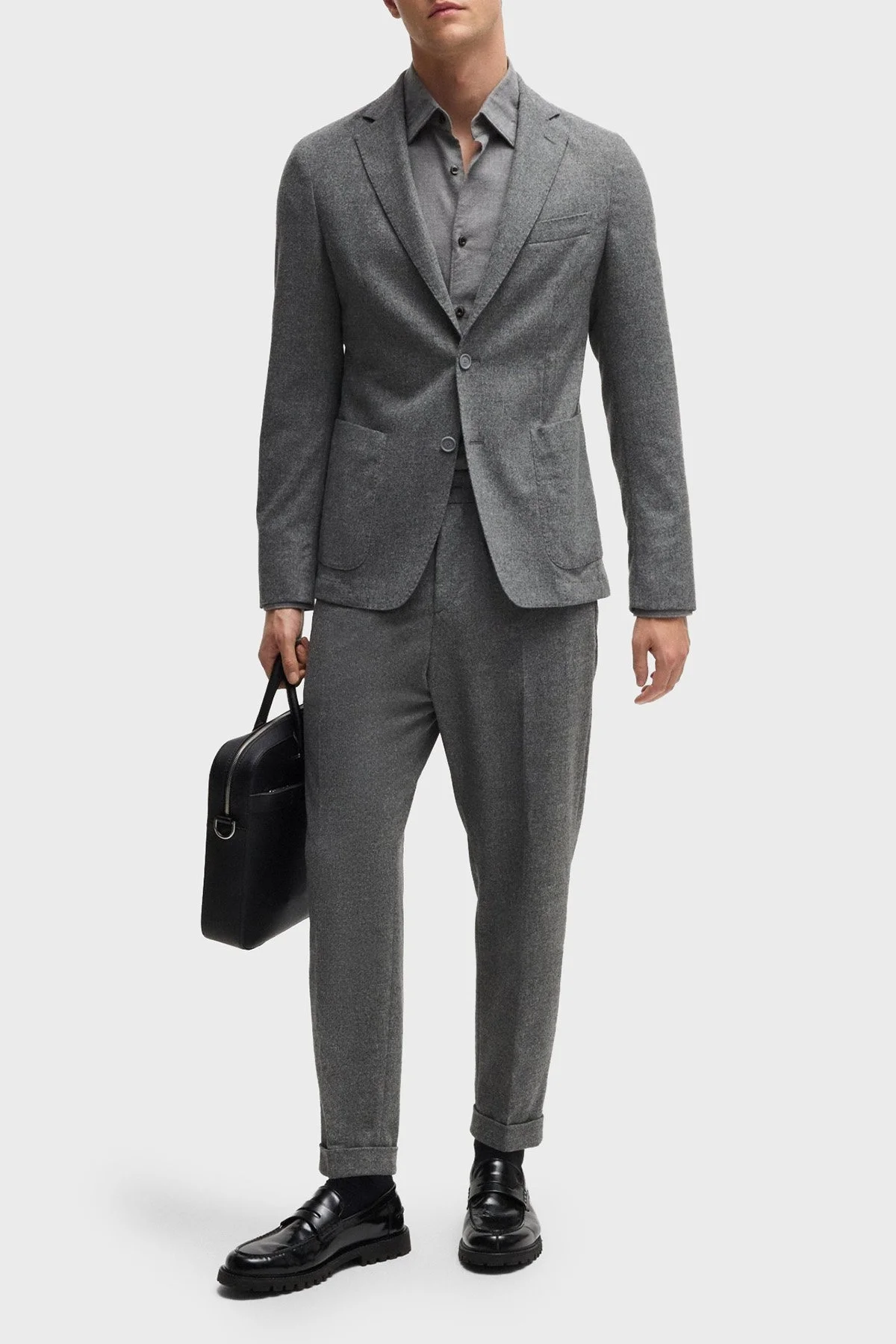 Boss Streç Yün Karışımlı Slim Fit Daralan Paça Kumaş Erkek Pantolon 50527924 042 GRİ - 2