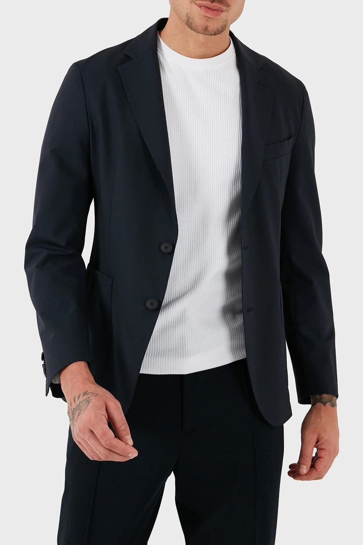 Boss Streç Yün Karışımlı Slim Fit Yırtmaçlı Apaş Yaka Nefes Alabilen Blazer Erkek Ceket 50535038 404 LACİVERT - 4
