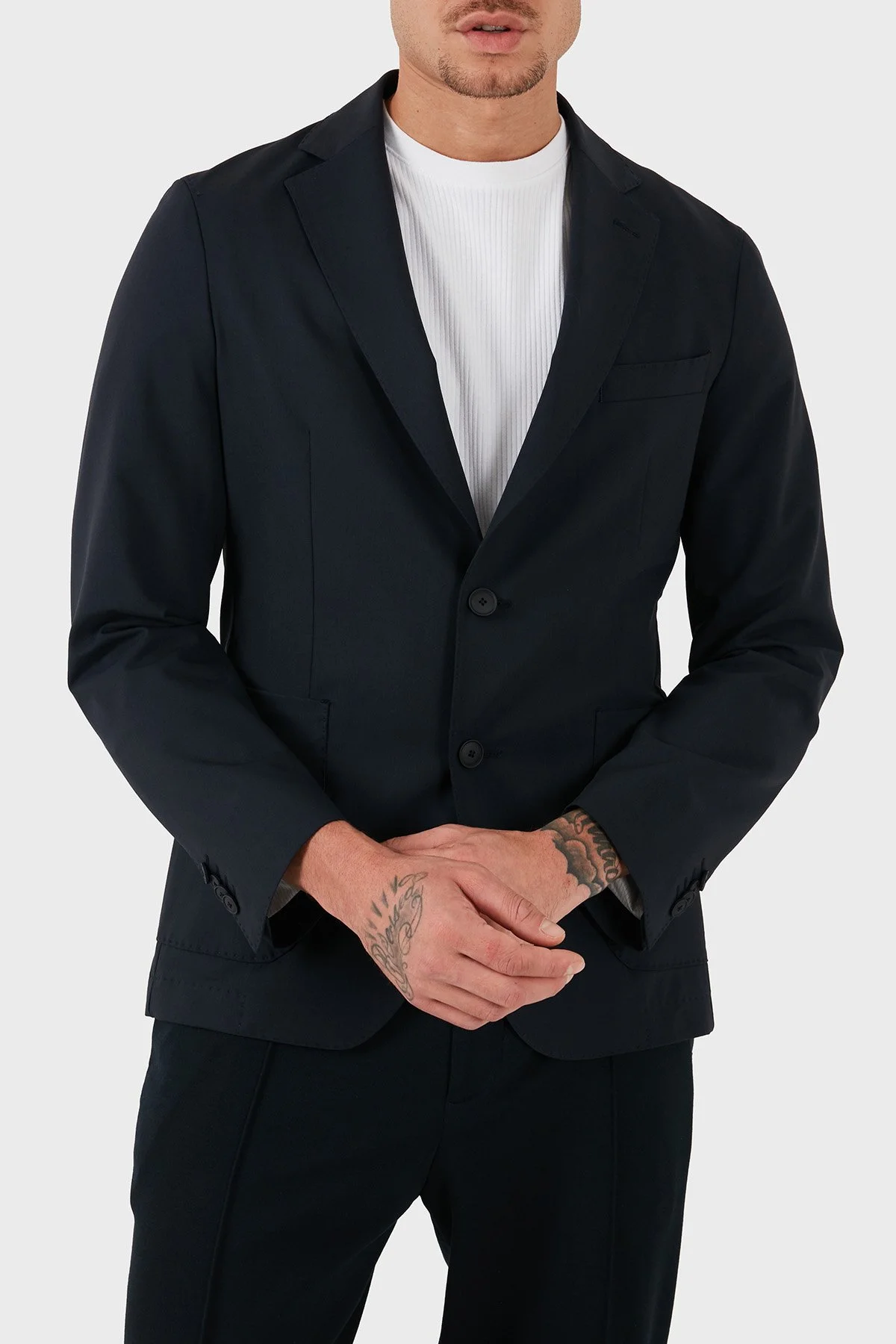 Boss Streç Yün Karışımlı Slim Fit Yırtmaçlı Apaş Yaka Nefes Alabilen Blazer Erkek Ceket 50535038 404 LACİVERT - 1