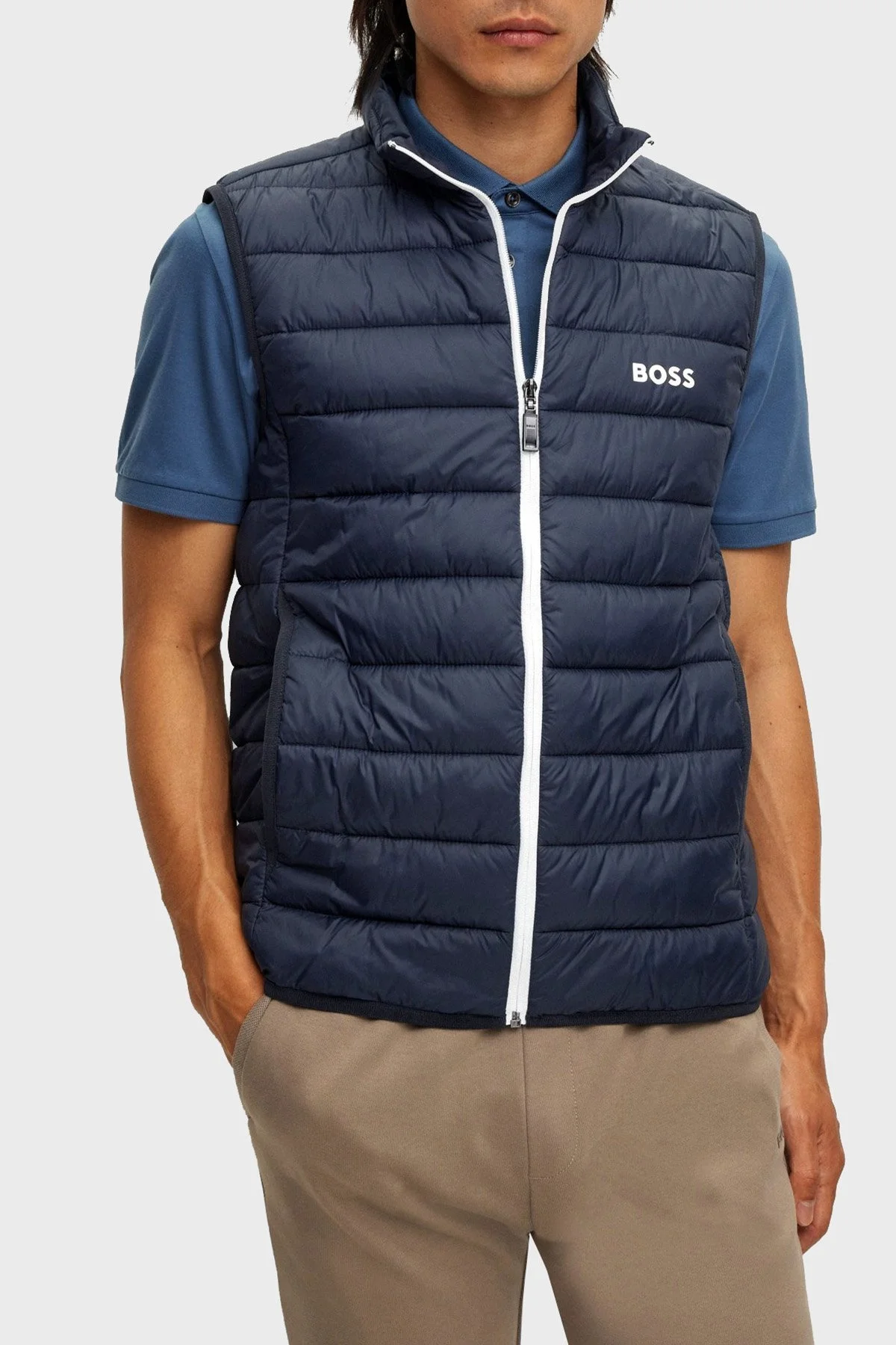 Boss Su Geçirmez Regular Fit Dik Yaka Erkek Yelek 50472473 402 LACİVERT - 7