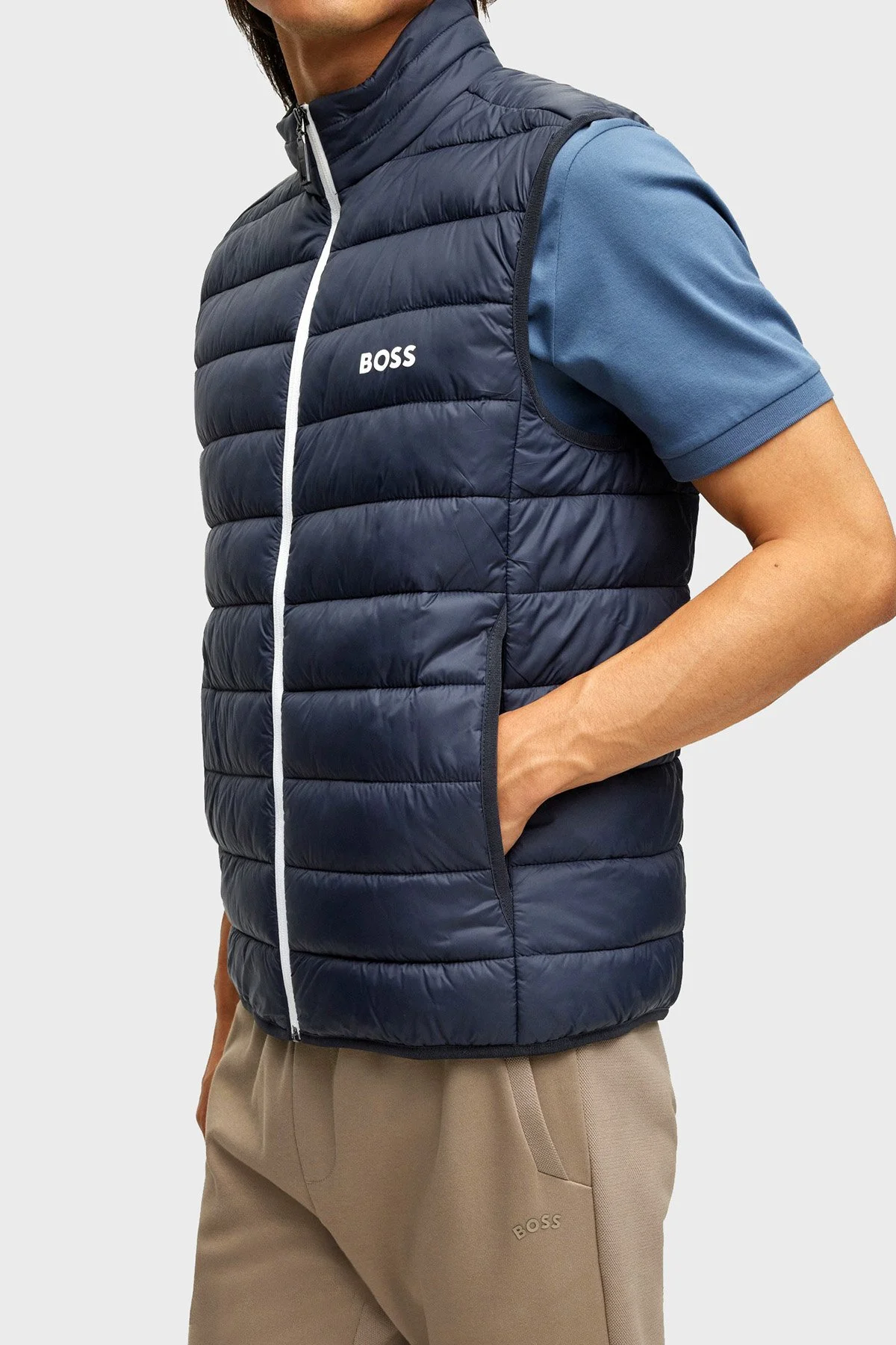 Boss Su Geçirmez Regular Fit Dik Yaka Erkek Yelek 50472473 402 LACİVERT - 5