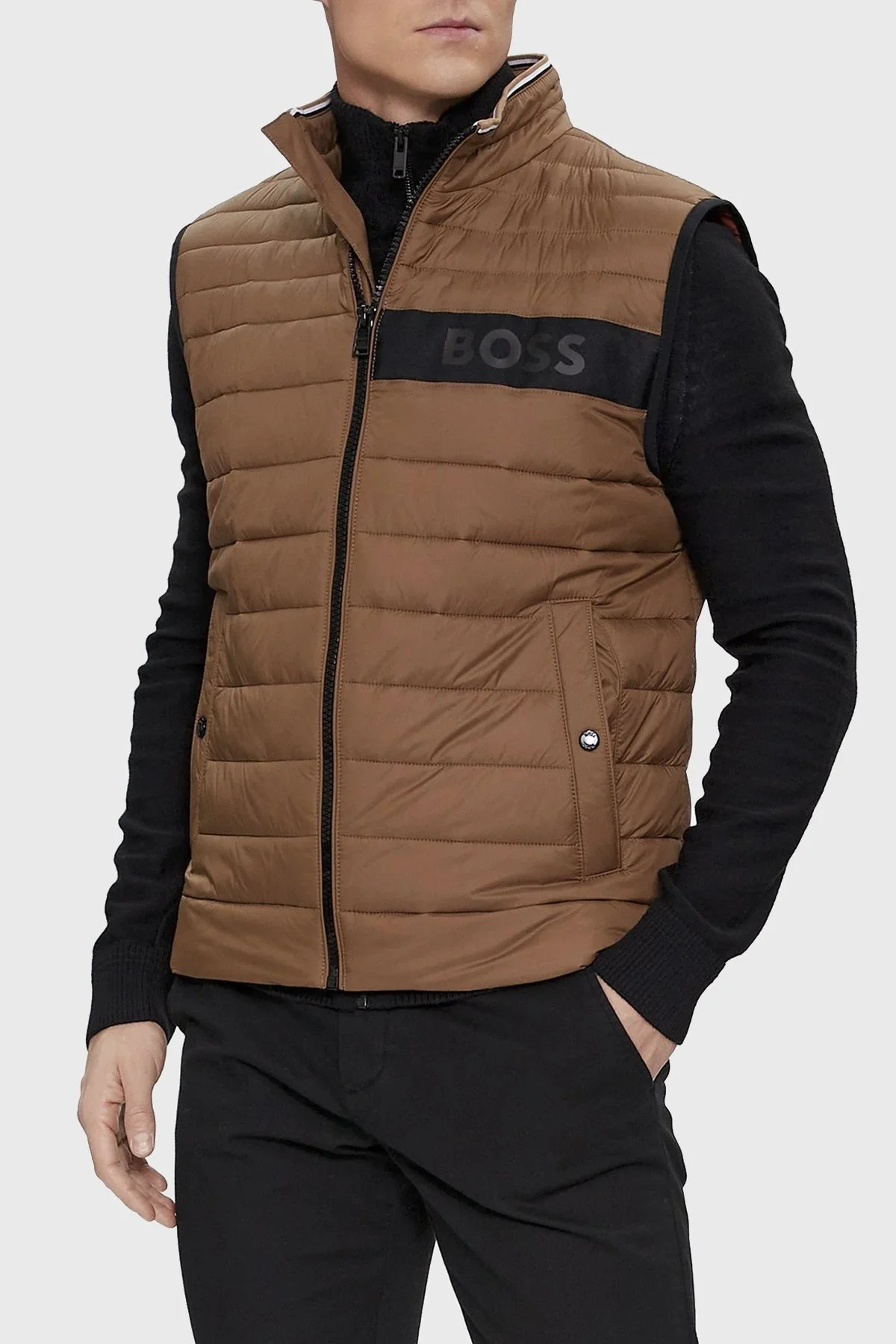 Boss Su Geçirmez Regular Fit Dik Yaka Şişme Erkek Yelek 50464300 249 KAHVE - 2