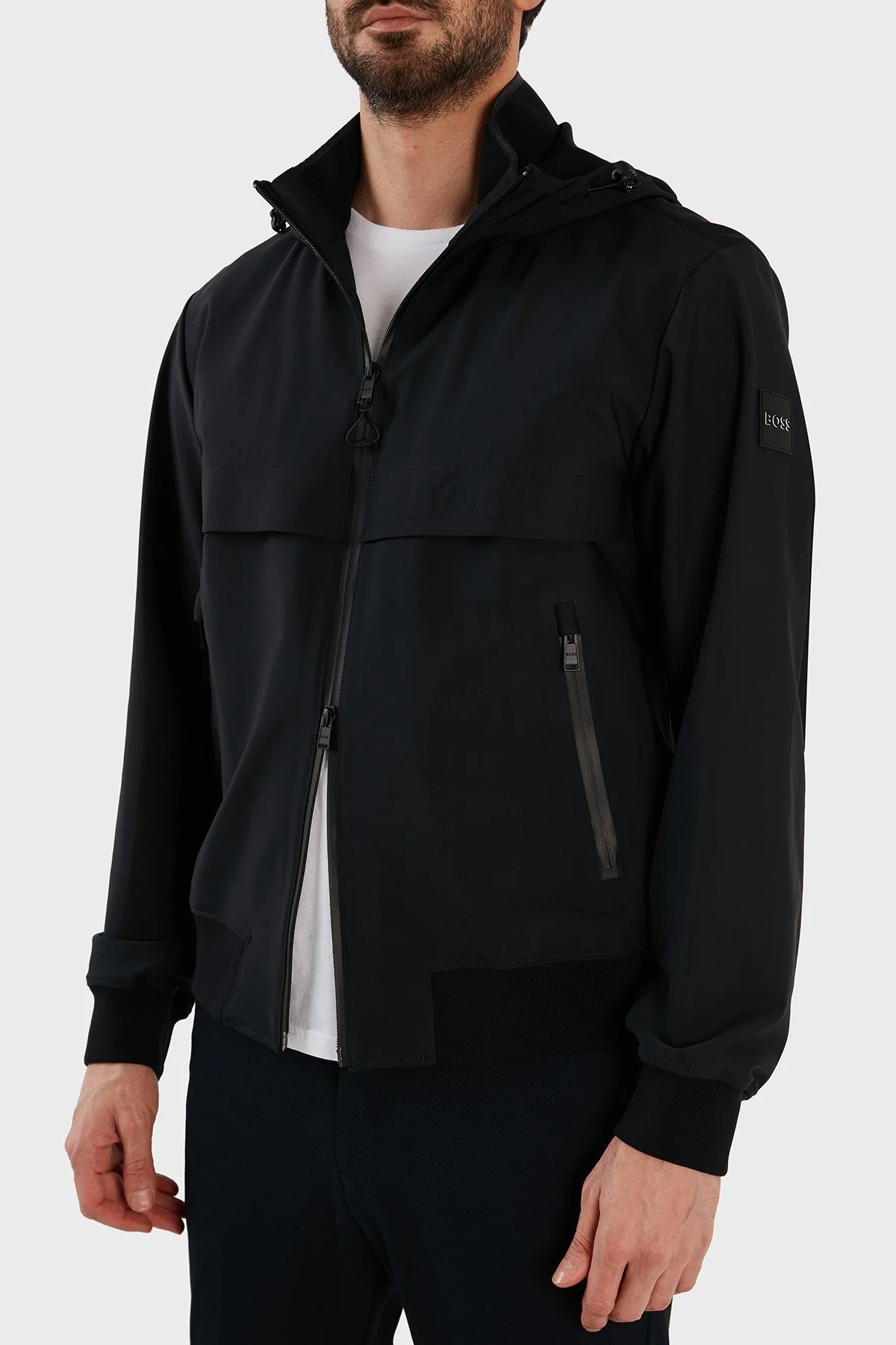 Boss Su Geçirmez Regular Fit Kapüşonlu Bomber Erkek Mont 50485385 001 SİYAH - 3