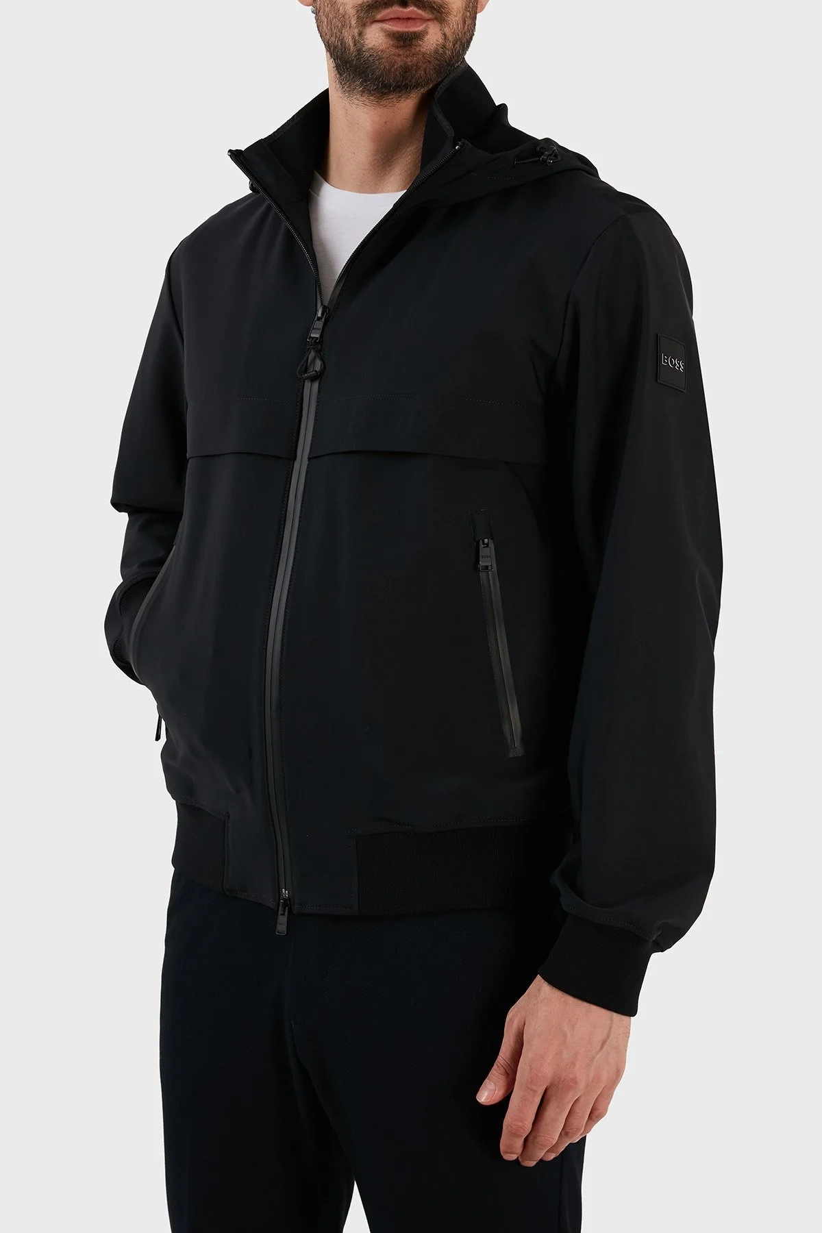 Boss Su Geçirmez Regular Fit Kapüşonlu Bomber Erkek Mont 50485385 001 SİYAH - 6