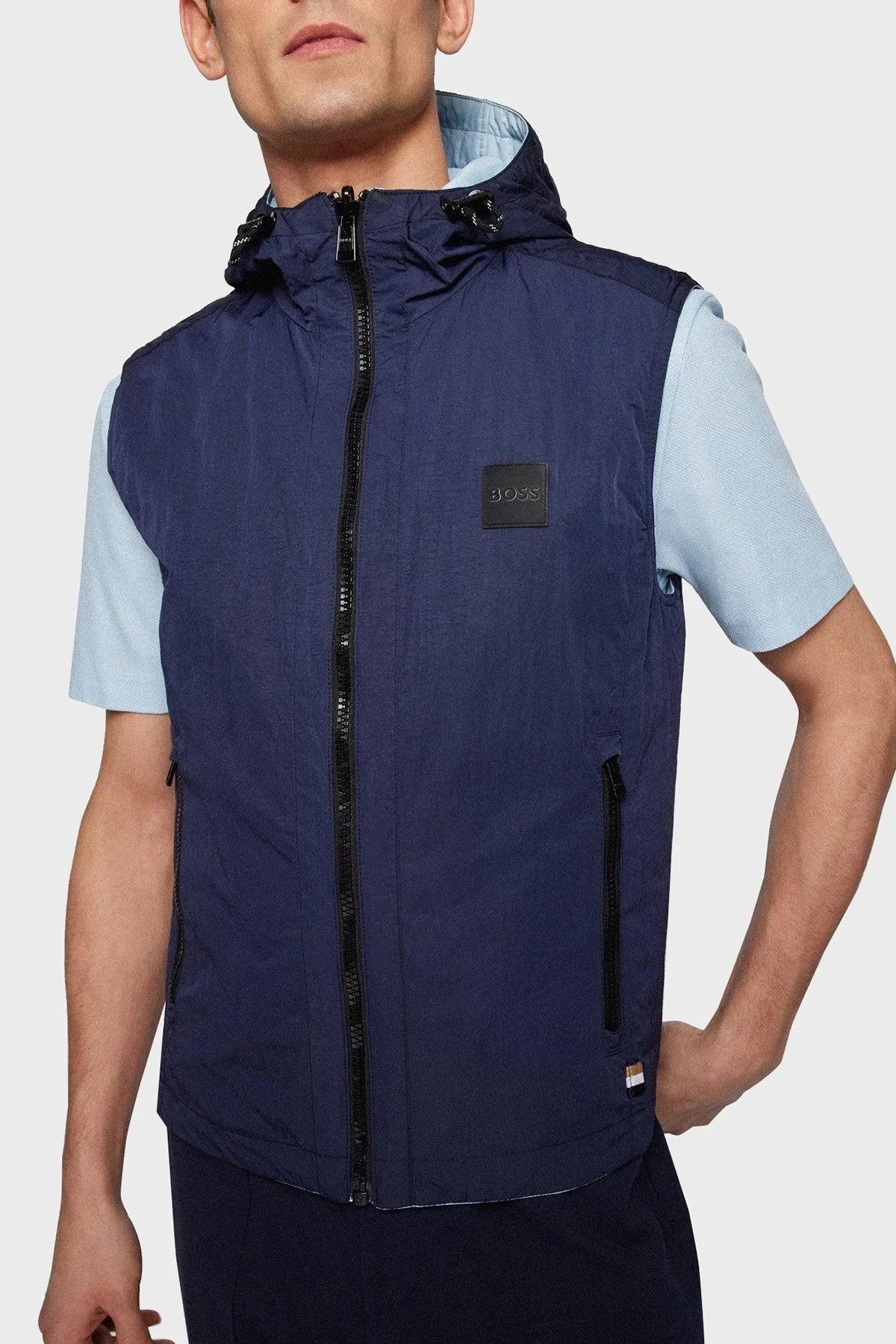 Boss Su Geçirmez Regular Fit Kapüşonlu Çift Taraflı Erkek Yelek 50469944 404 LACİVERT - 1