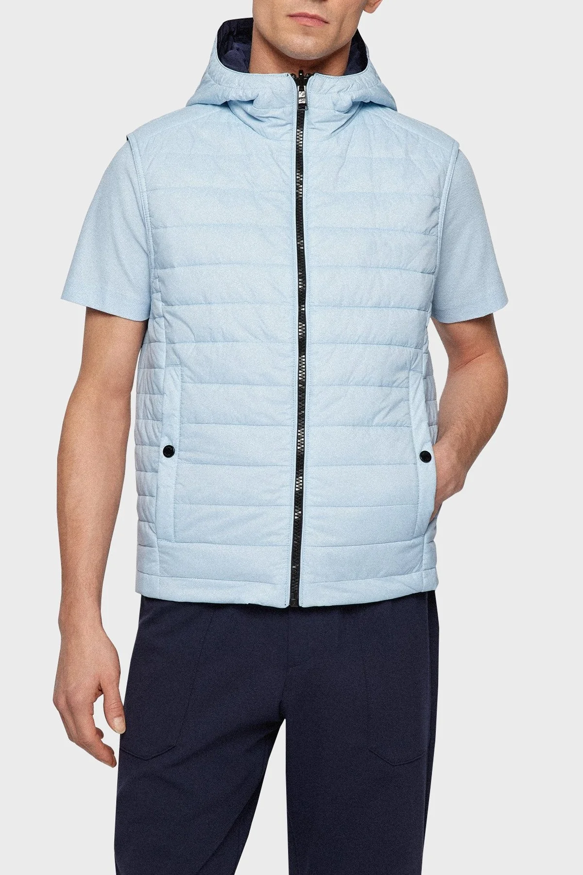 Boss Su Geçirmez Regular Fit Kapüşonlu Çift Taraflı Erkek Yelek 50469944 404 LACİVERT - 2