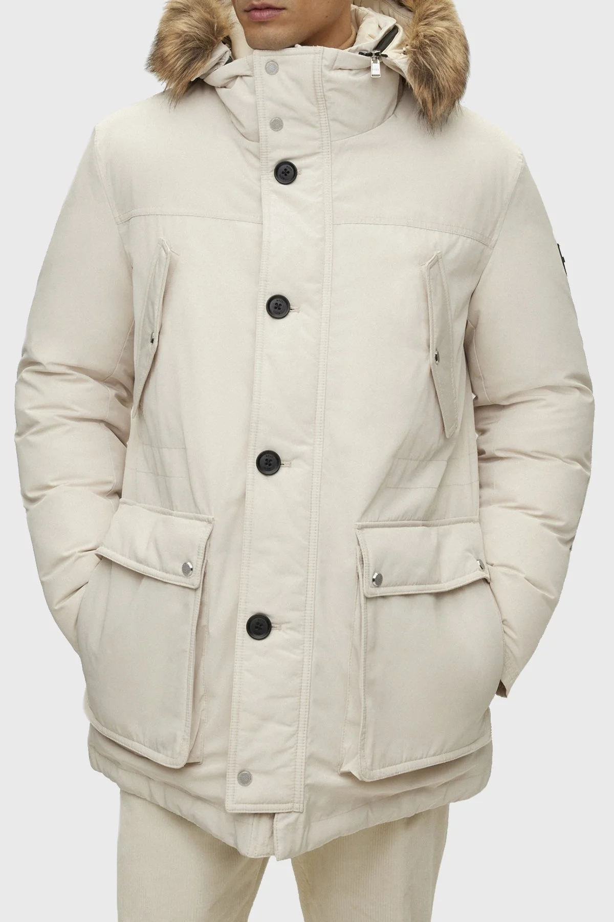 Boss Su İtici Çıkarılabilir Kapüşonlu Kuş Tüyü Dolgulu Regular Fit Erkek Mont 50499371 131 BEJ - 1