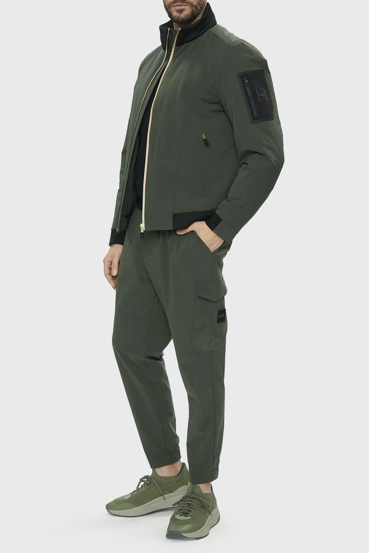 Boss Su İtici Dolgulu Dik Yaka Fermuarlı Regular Fit Erkek Ceket 50499481 379 HAKİ - 2